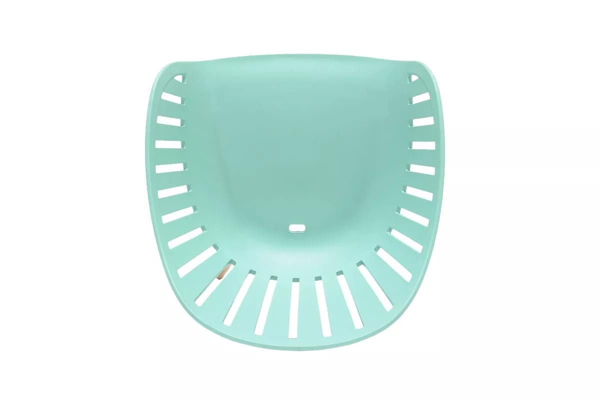 Mint green plastic chair, modern design, isolated on white background, ergonomic furniture, office or home chair concept.