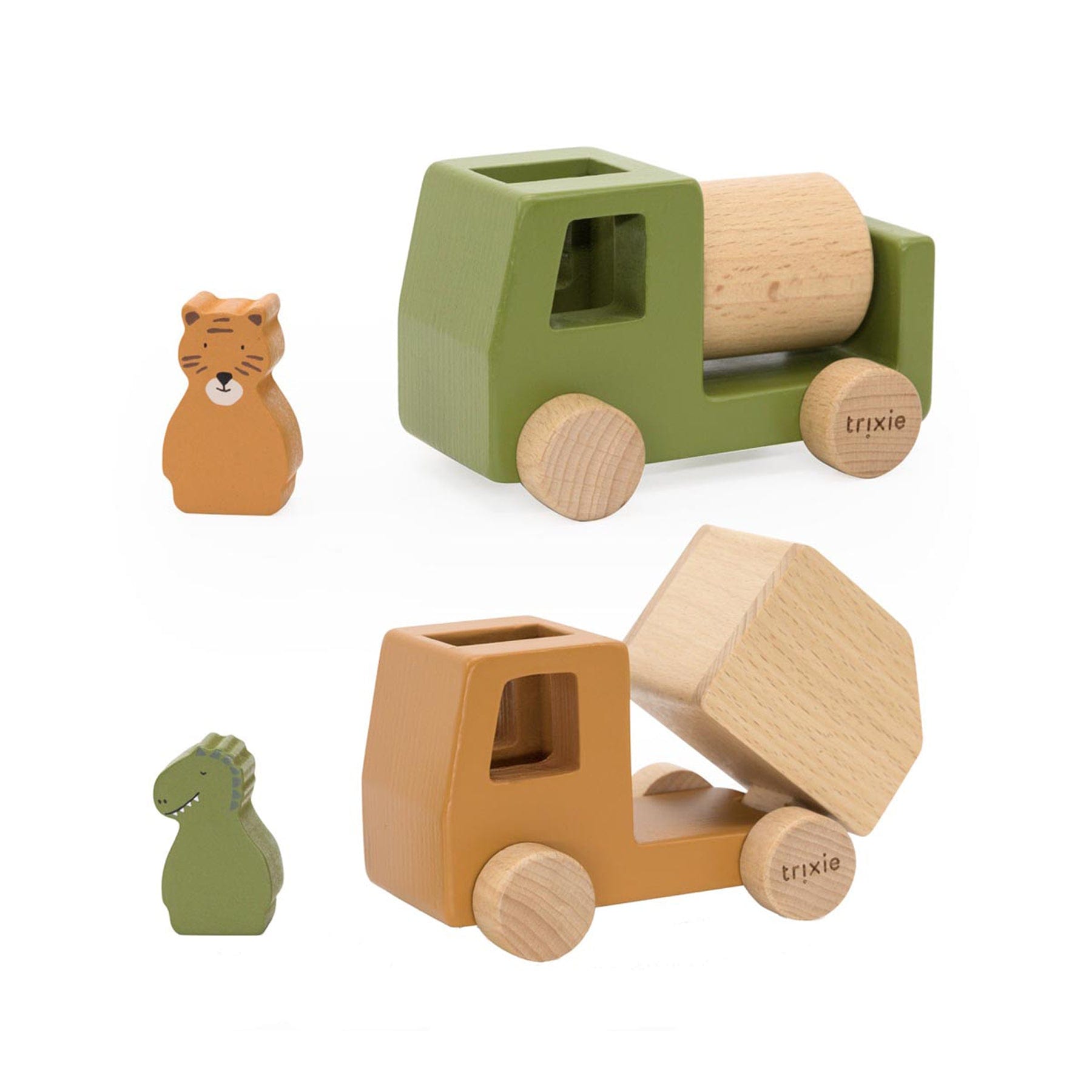 Wooden animal construction cars set
