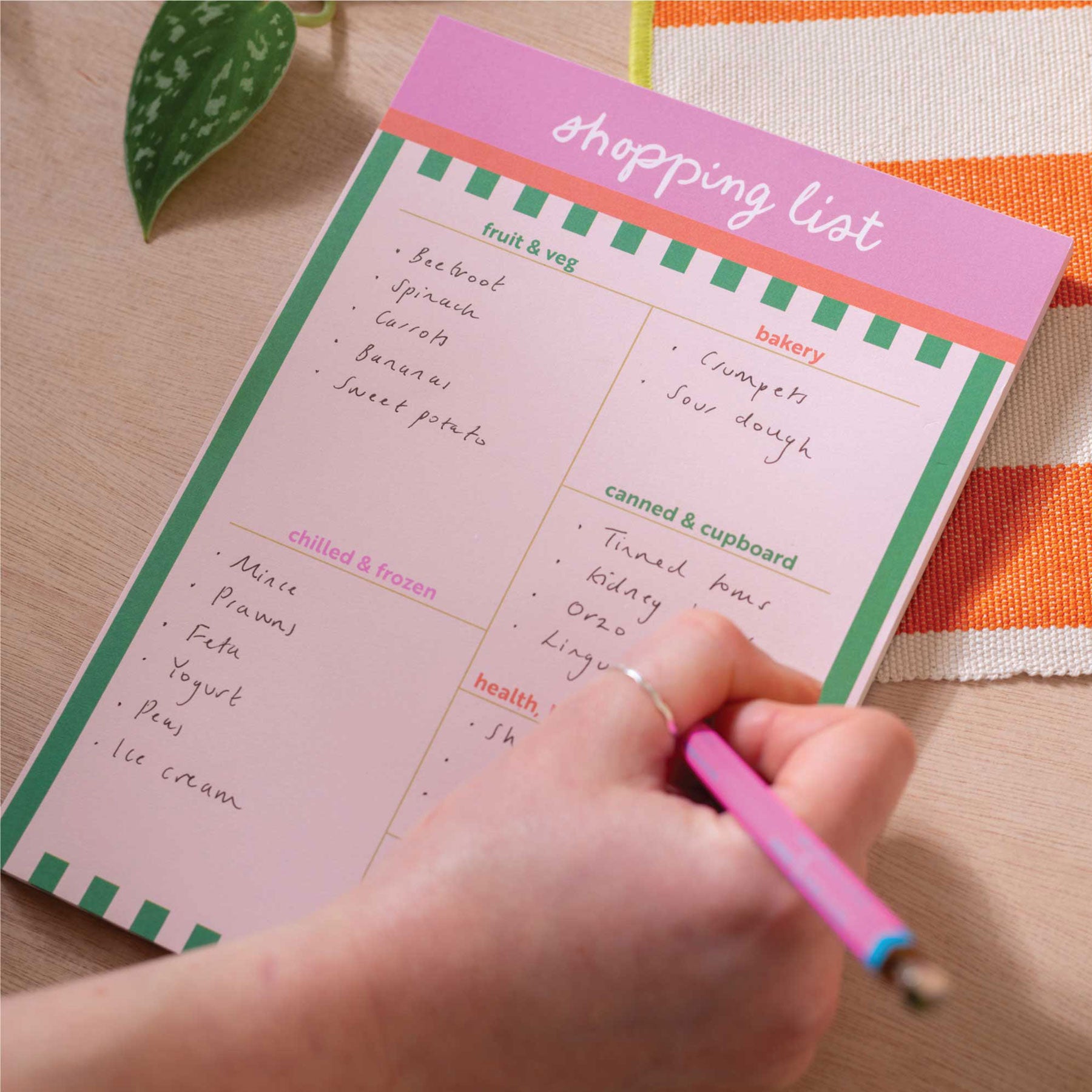 Cabana stripe A5 weekly shopping list pad