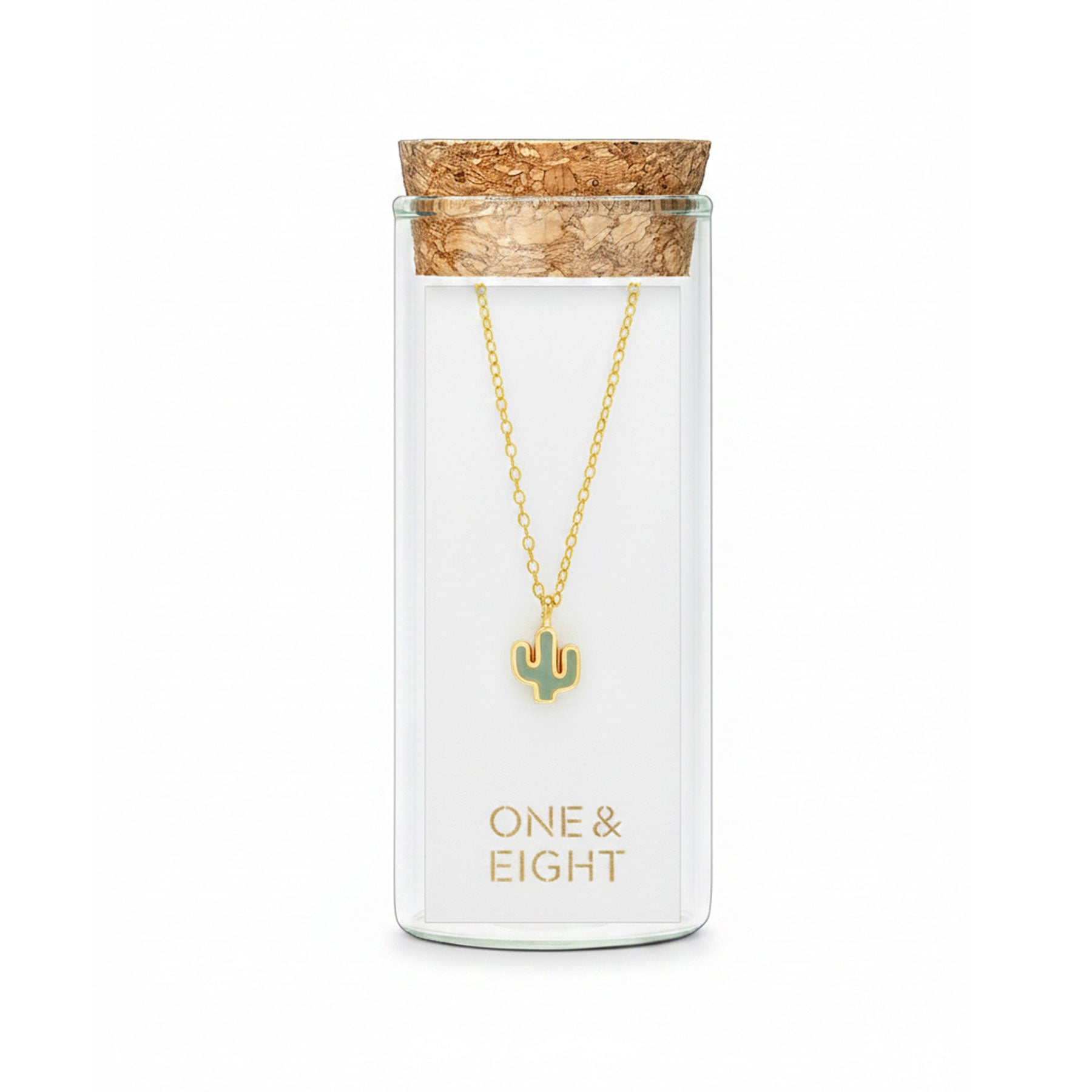 Gold cactus enamel necklace