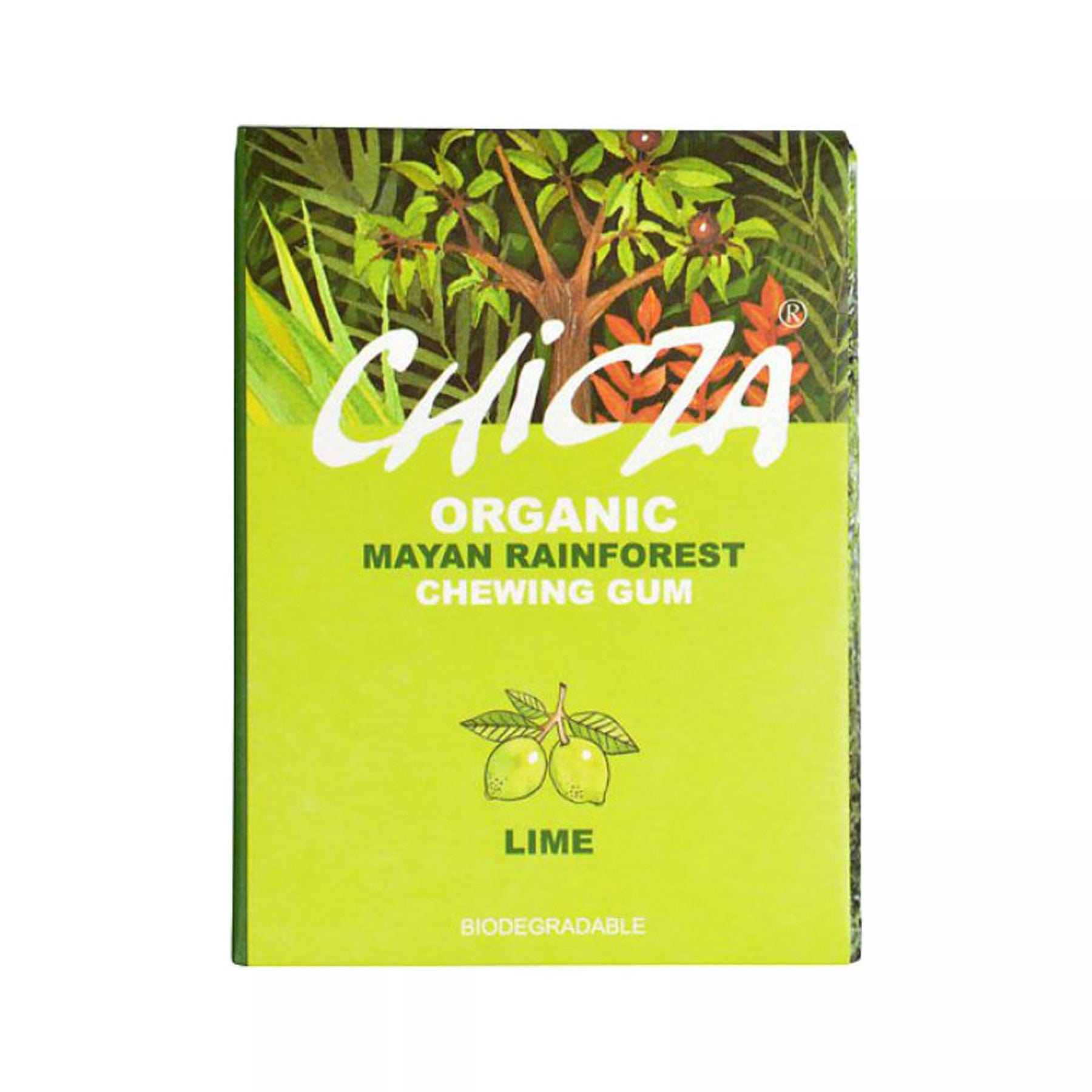 Chicza organic Mayan rainforest lime flavored biodegradable chewing gum package.