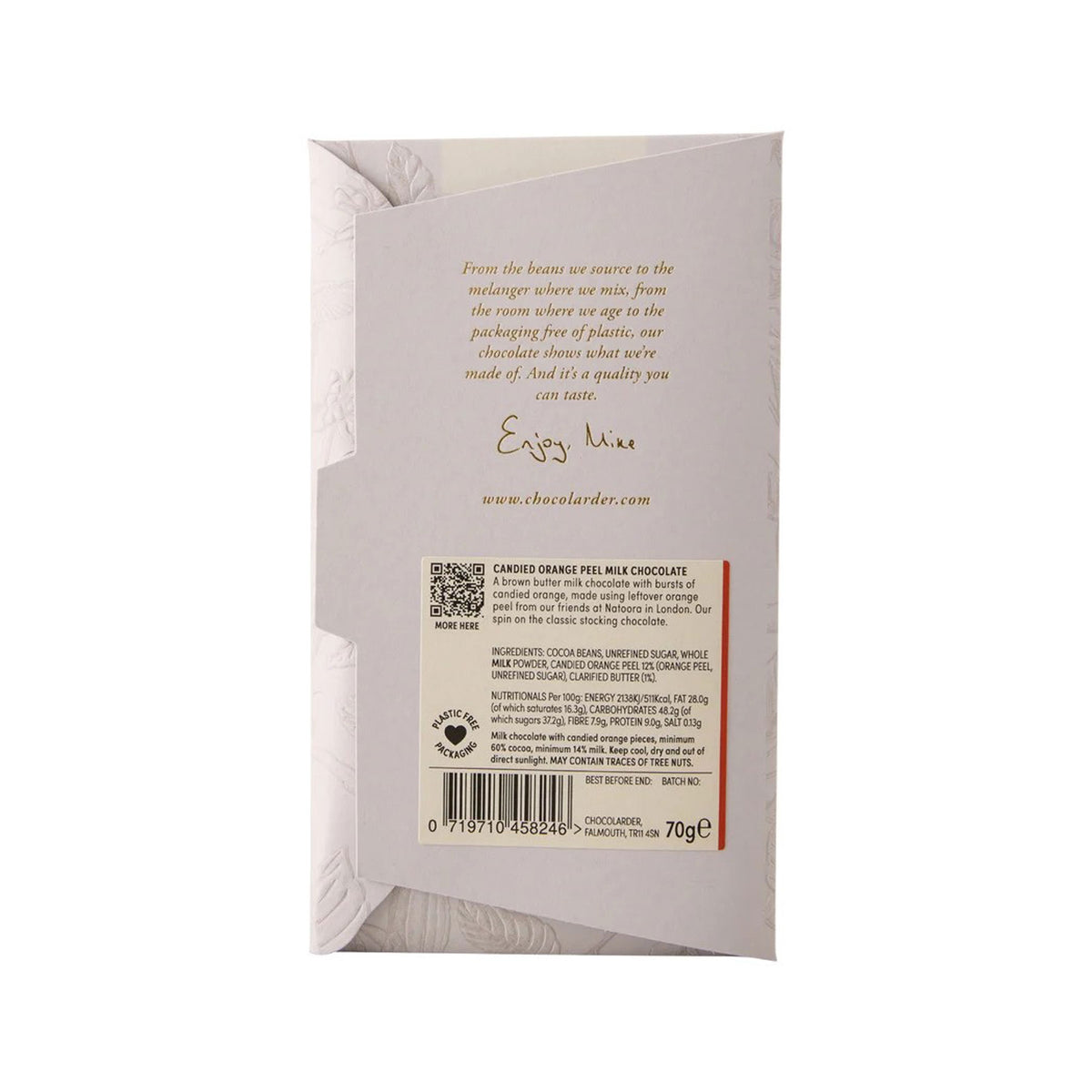 Candied orange peel 60% milk chocolate bar