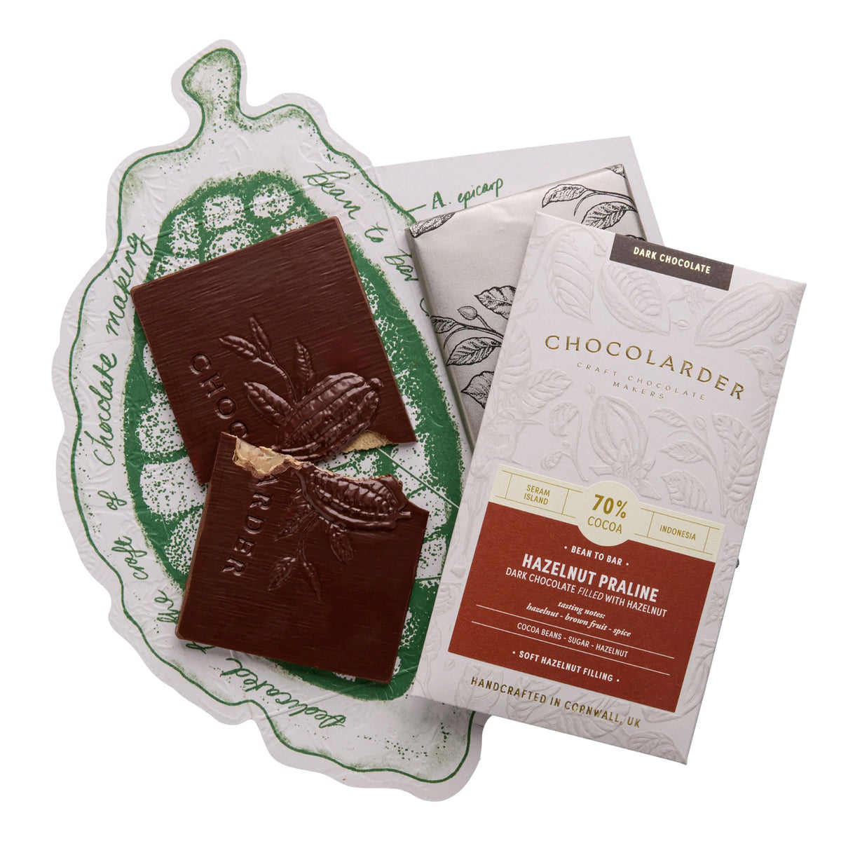 Hazelnut praline 70% filled dark chocolate bar