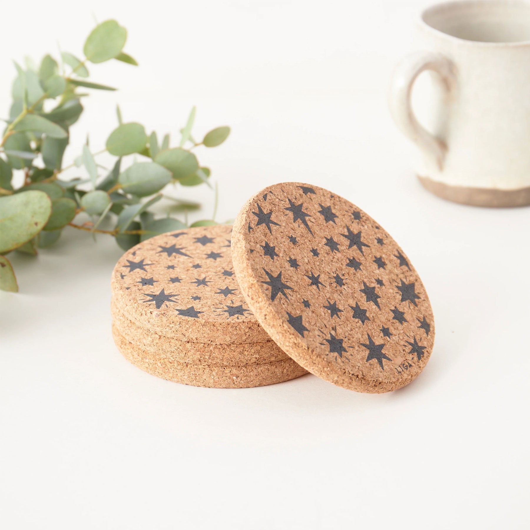 Cork coaster grey star