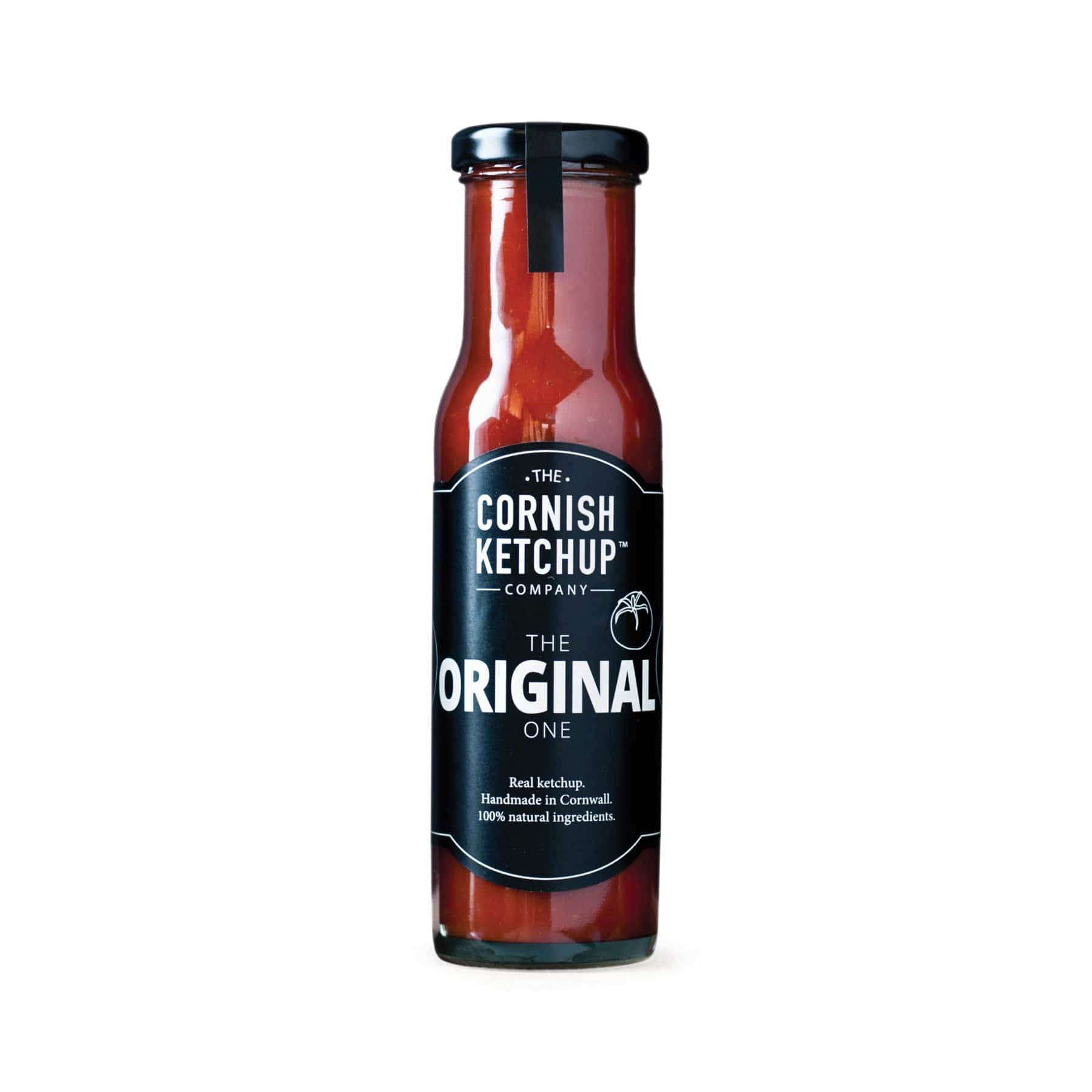 Cornish Ketchup Company bottle, The Original One, Real Ketchup Handmade in Cornwall with 100% natural ingredients, isolated on white background.