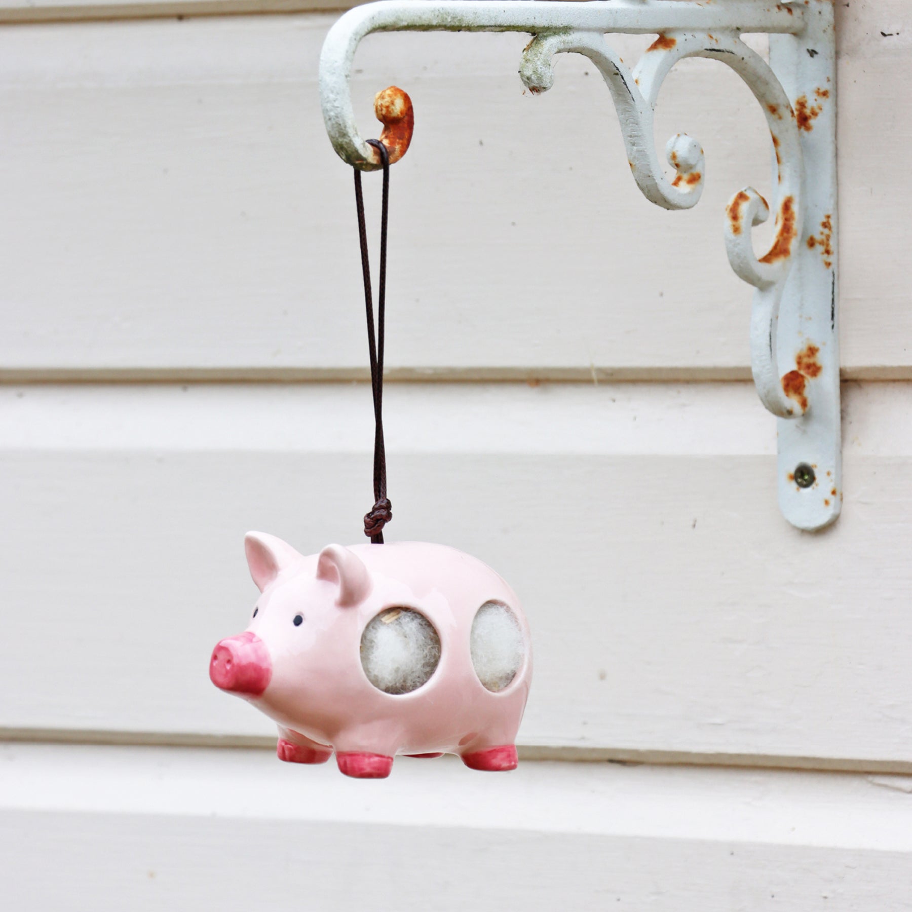 'Curlie' hanging ceramic pig with nesting wool