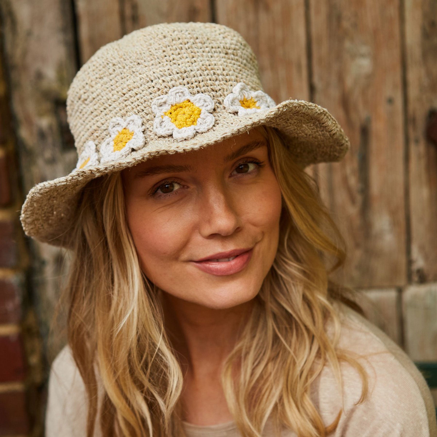 Daisy chain natural hemp & cotton sun hat