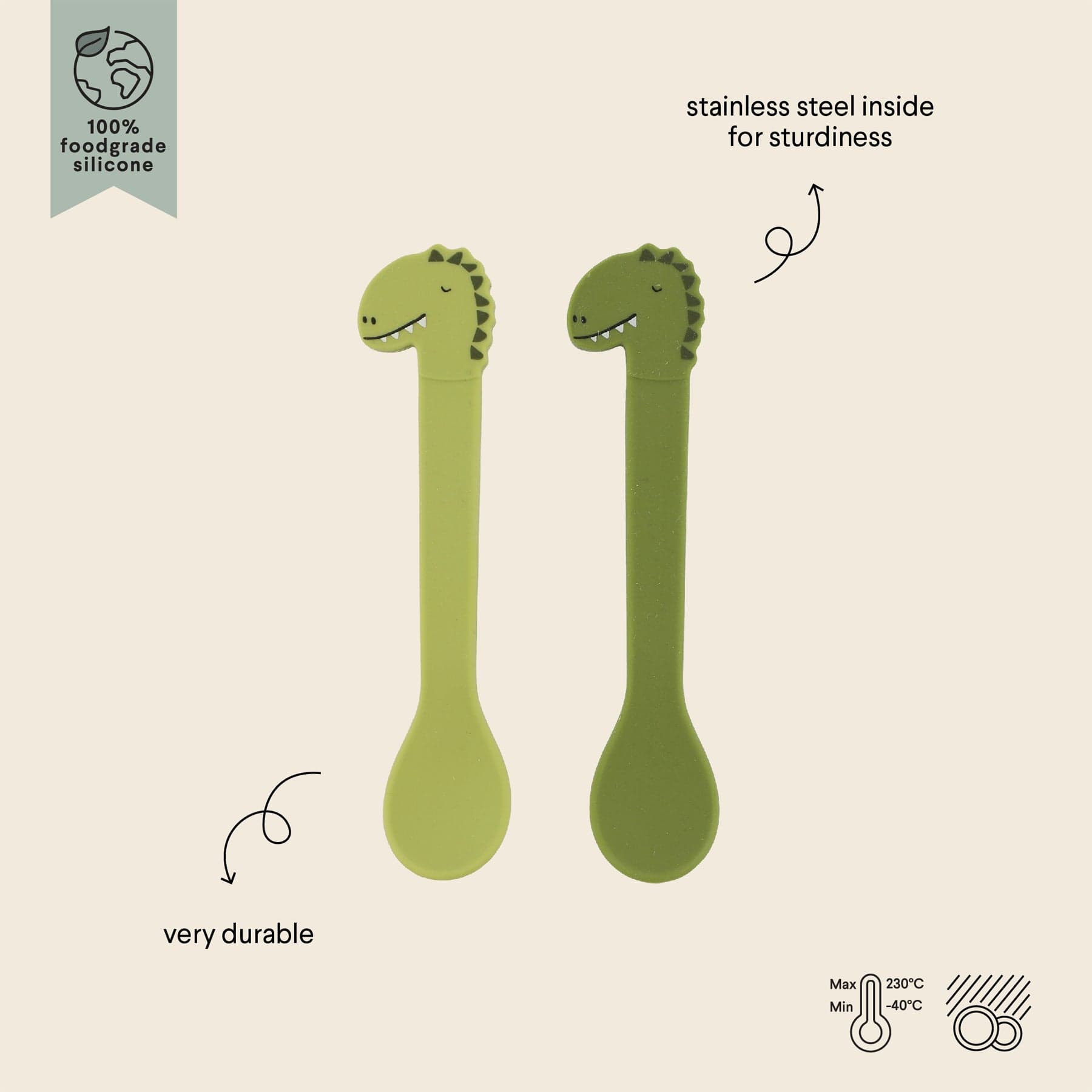 Silicone spoon 2-pack - dino