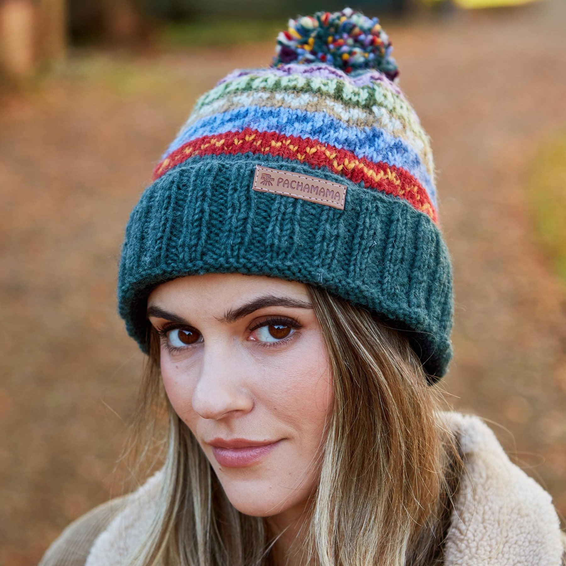 Womens elveden roll back bobble beanie