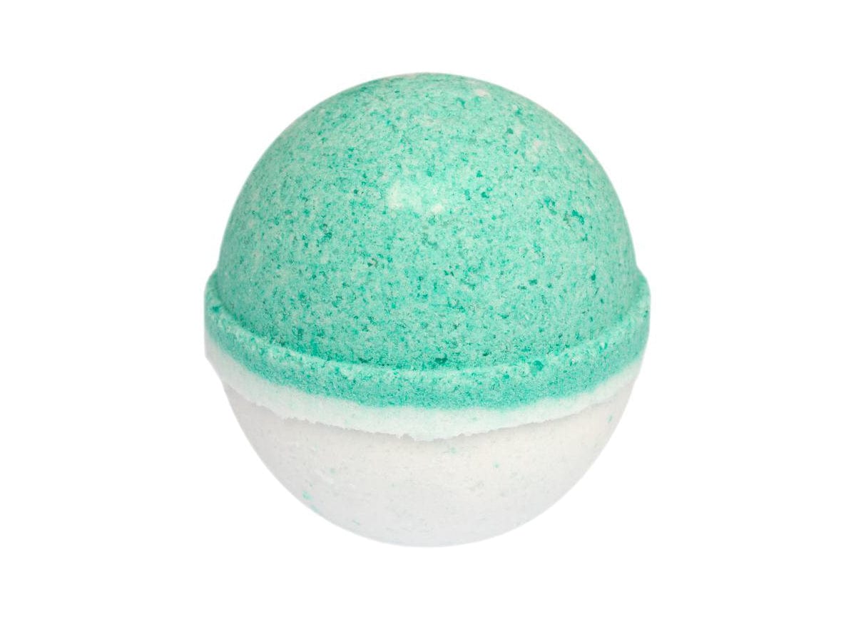 Green and White Bath Bomb on White Background