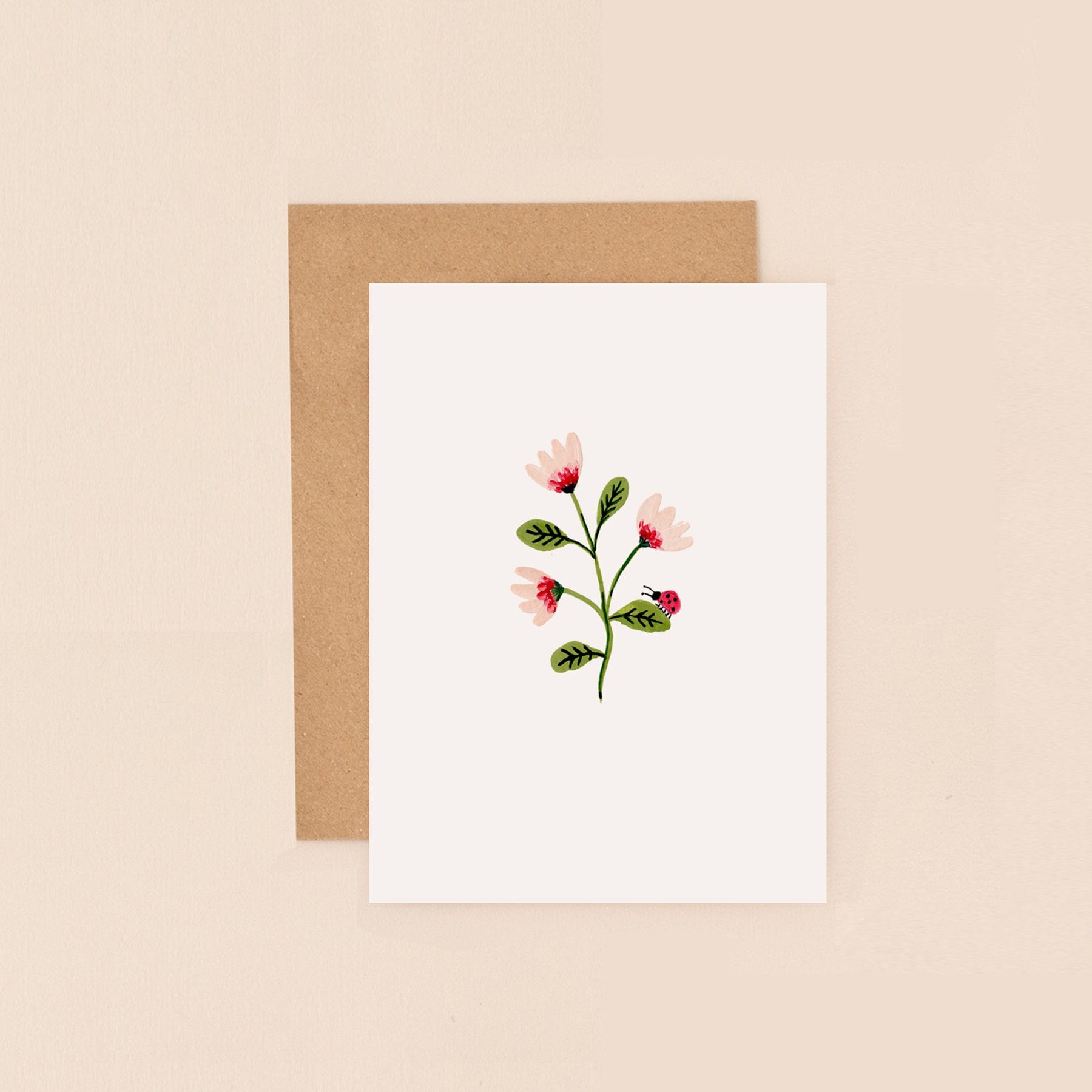 Flowers and ladybird mini greetings card