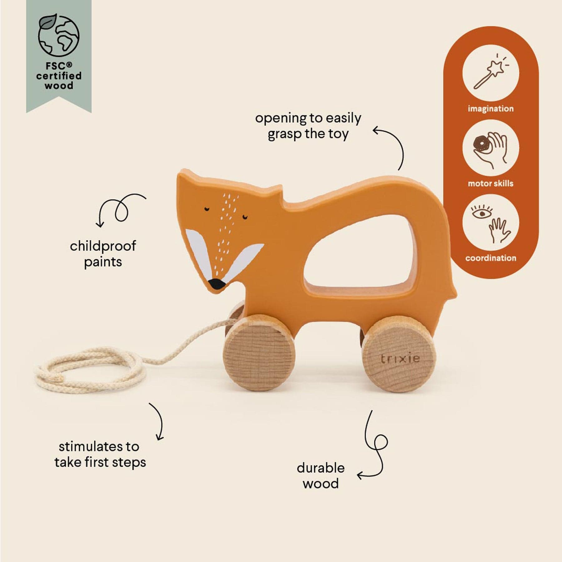 Wooden pull along toy - fox