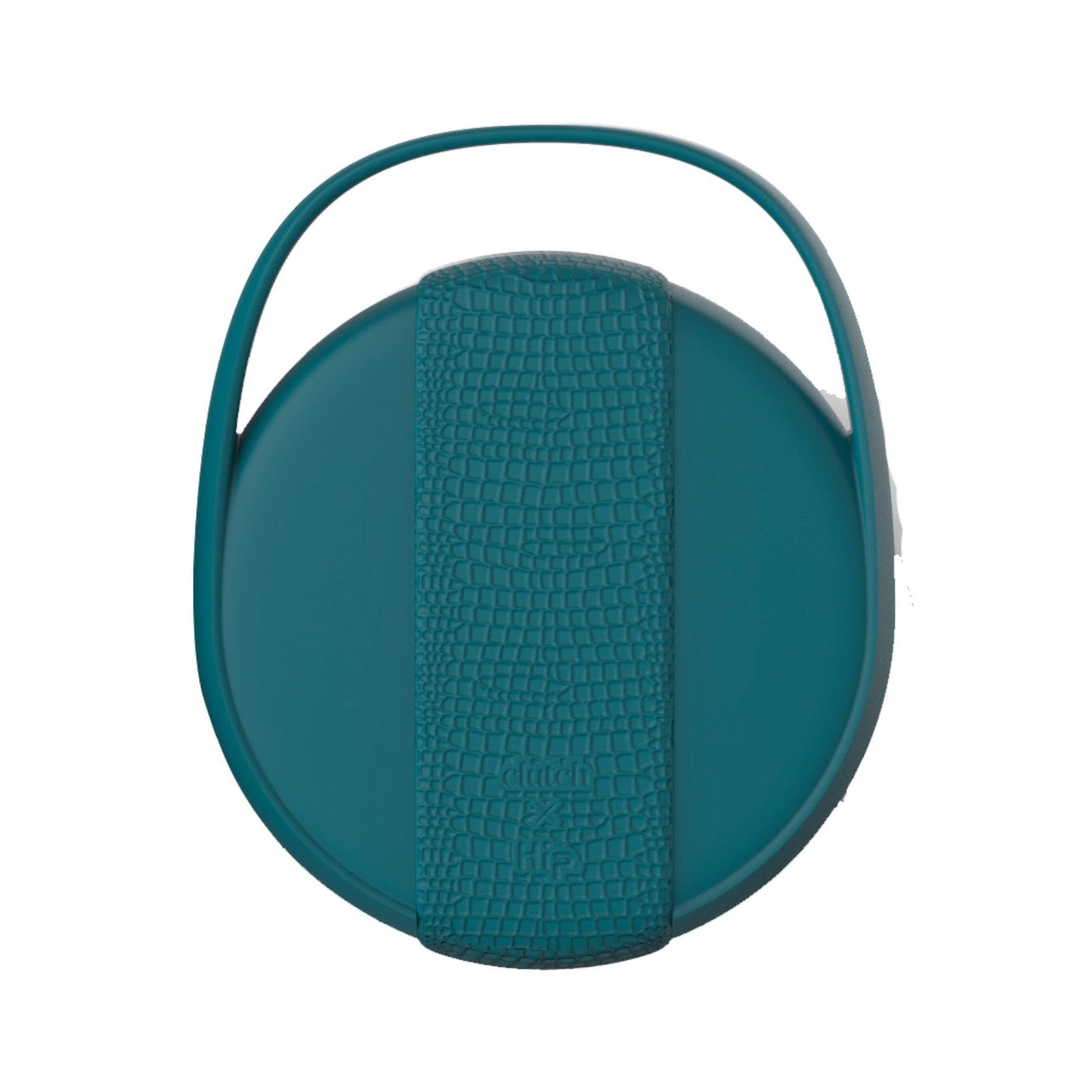 Teal portable Bluetooth speaker with textured design and carrying handle
