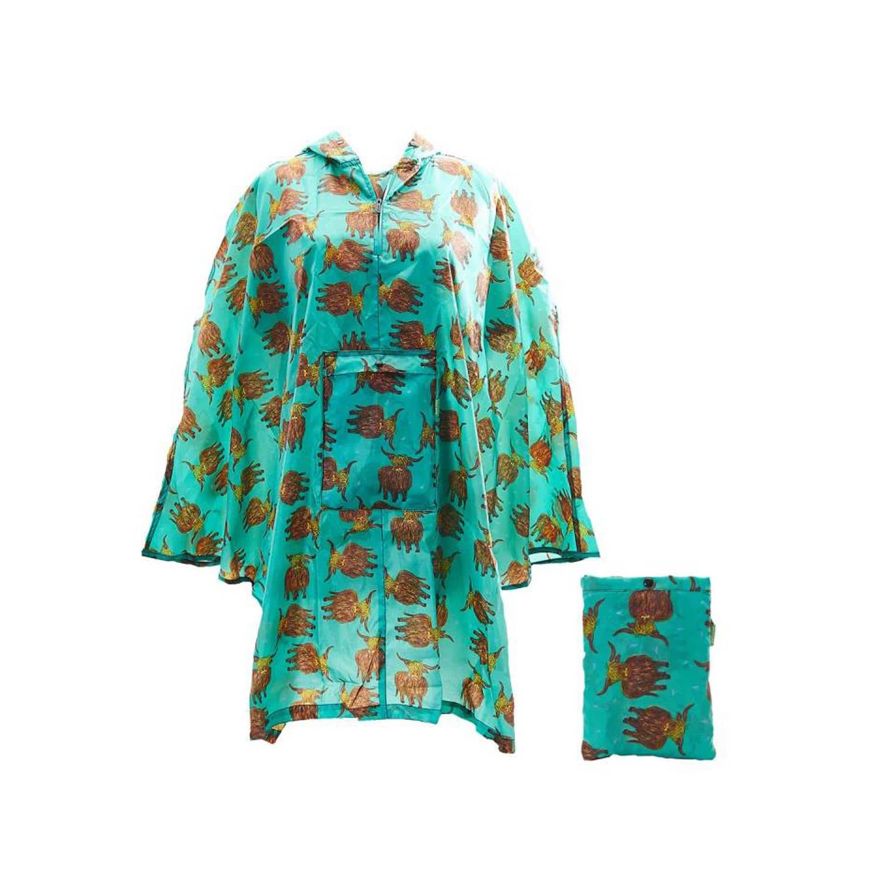Waterproof foldable adult poncho highland cow