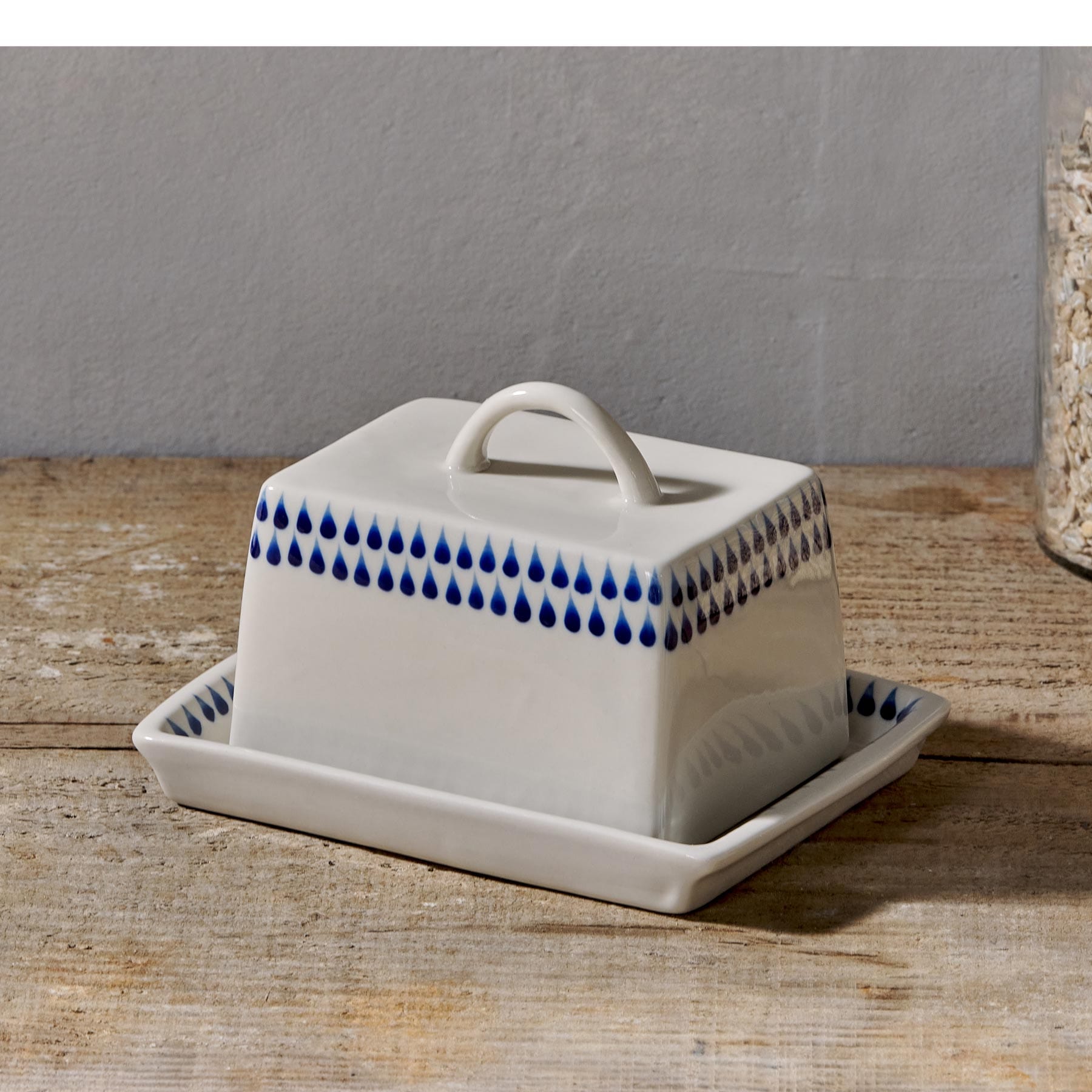Indigo drop butter dish