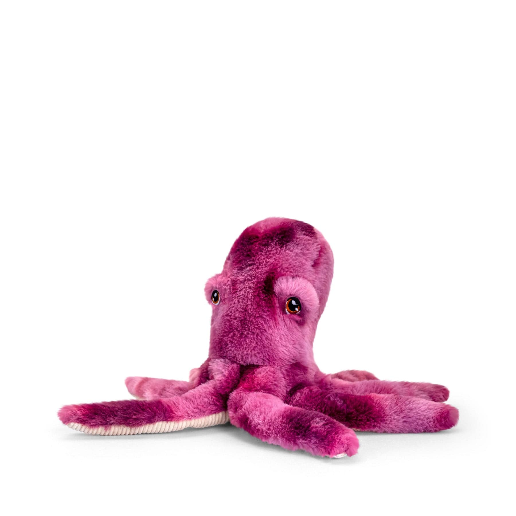 Plush purple octopus toy sitting isolated on white background