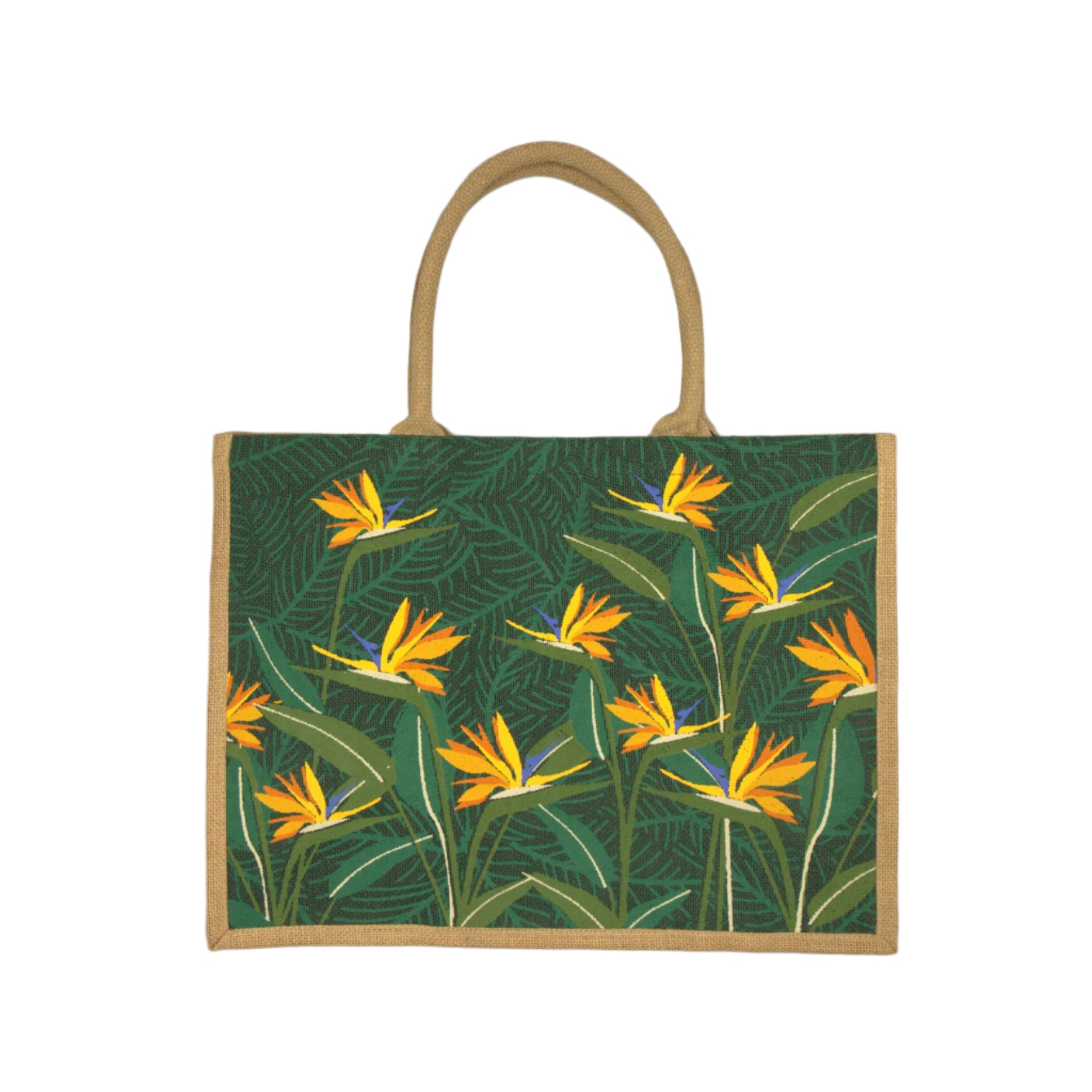 Large strelitzia jute bag