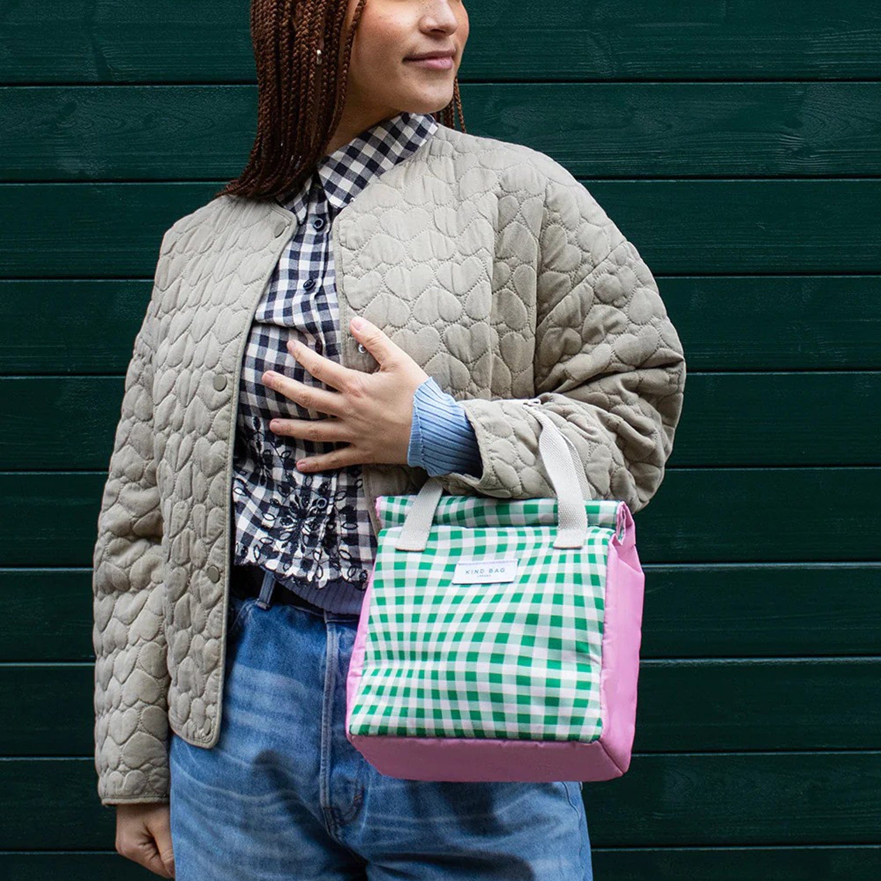 Lunch bag distorted gingham green