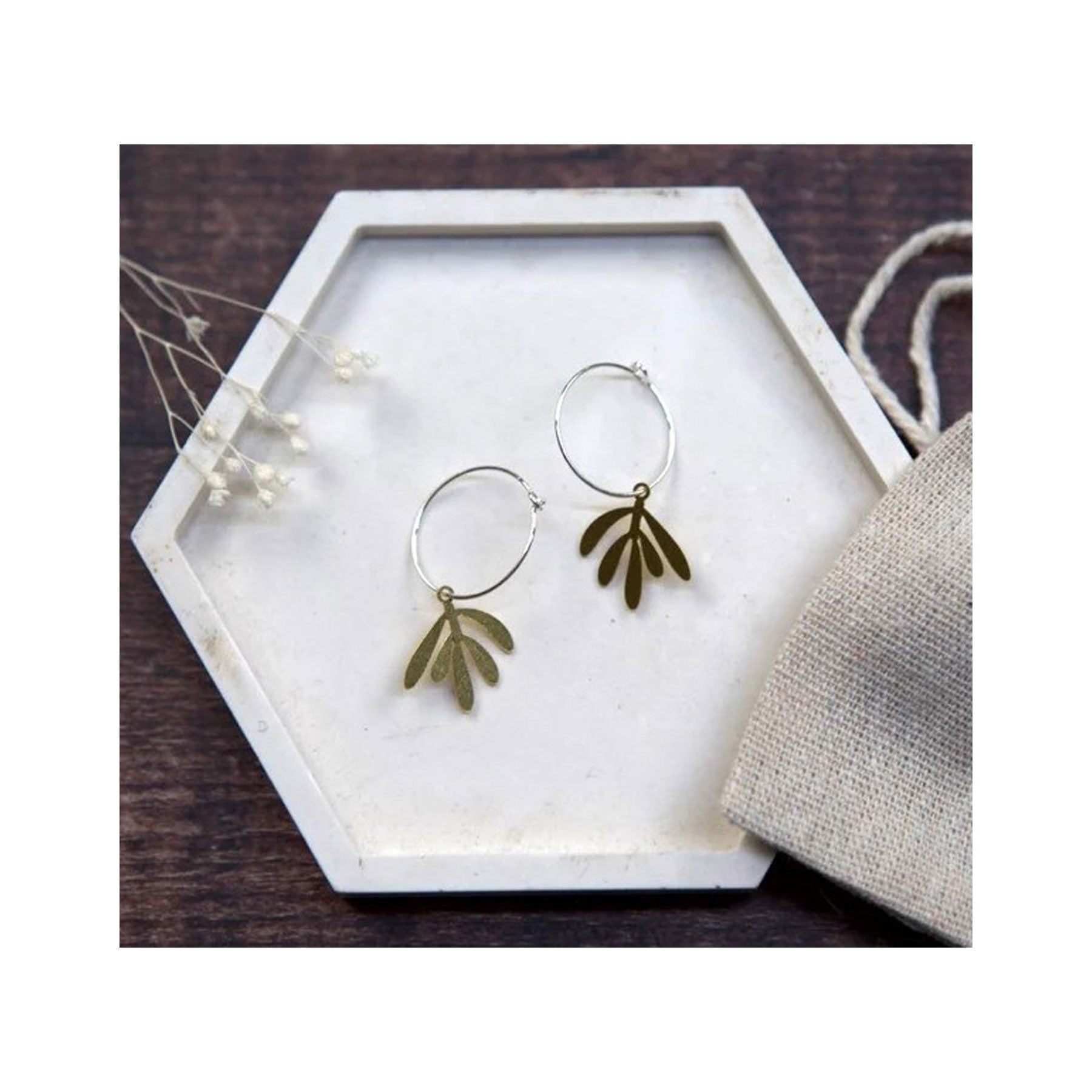 Medium brass earrings olive branch
