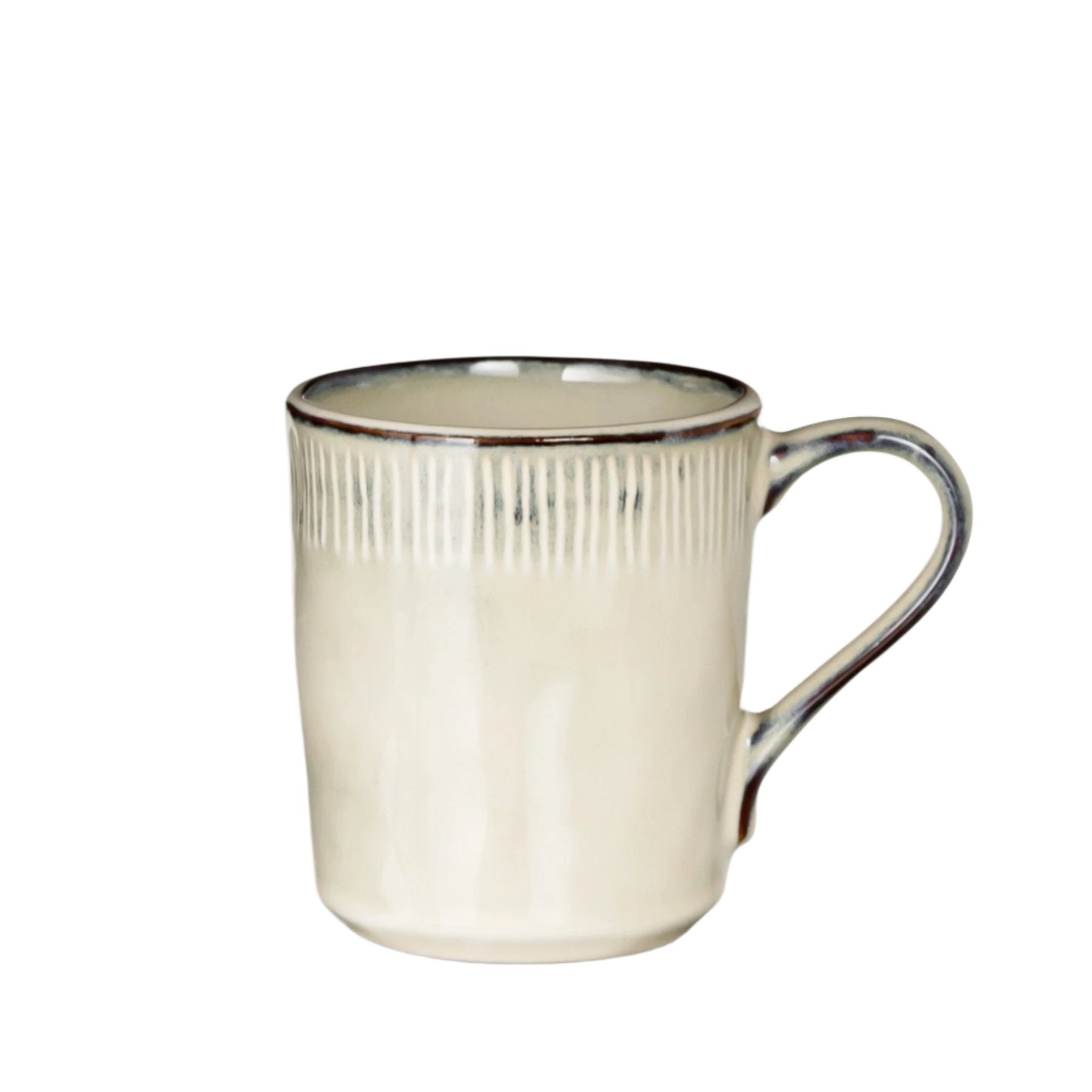 White ceramic coffee mug with handle on white background
