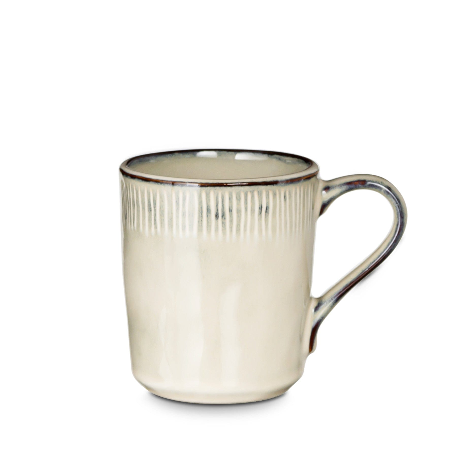 White ceramic coffee mug with handle on white background