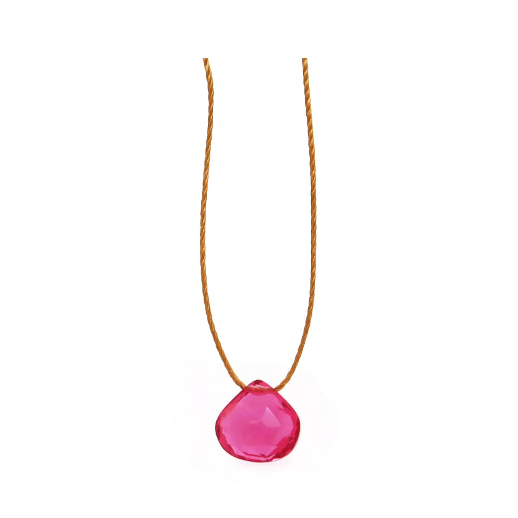 Elegant pink gemstone pendant on gold chain necklace isolated on white background