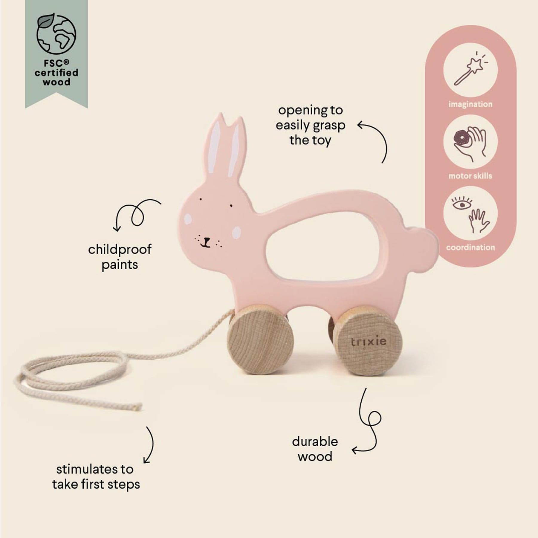 Wooden pull along toy - rabbit