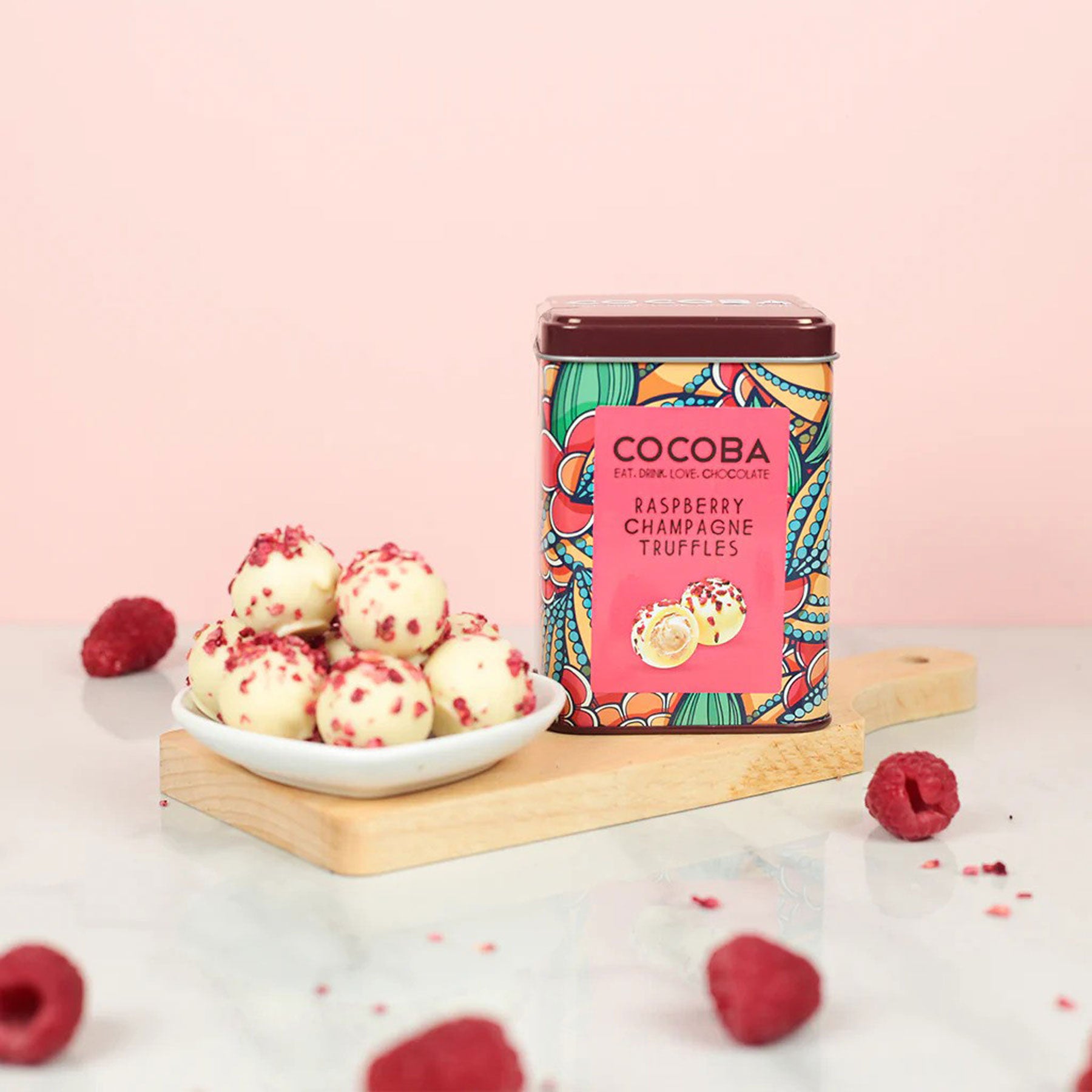 Raspberry and champagne truffles gift tin 120g