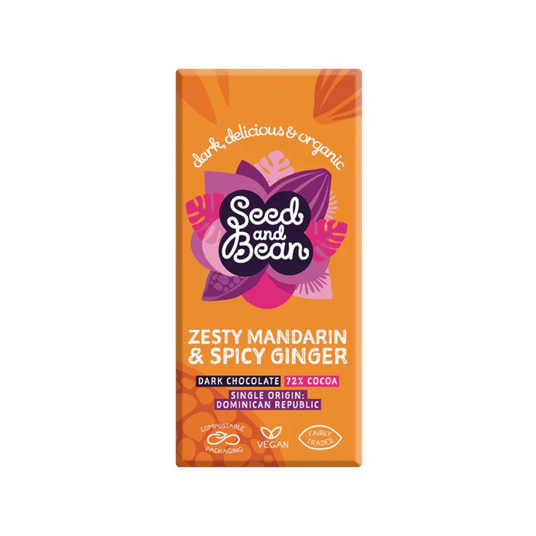 Zesty mandarin & spicy ginger extra dark chocolate 75g