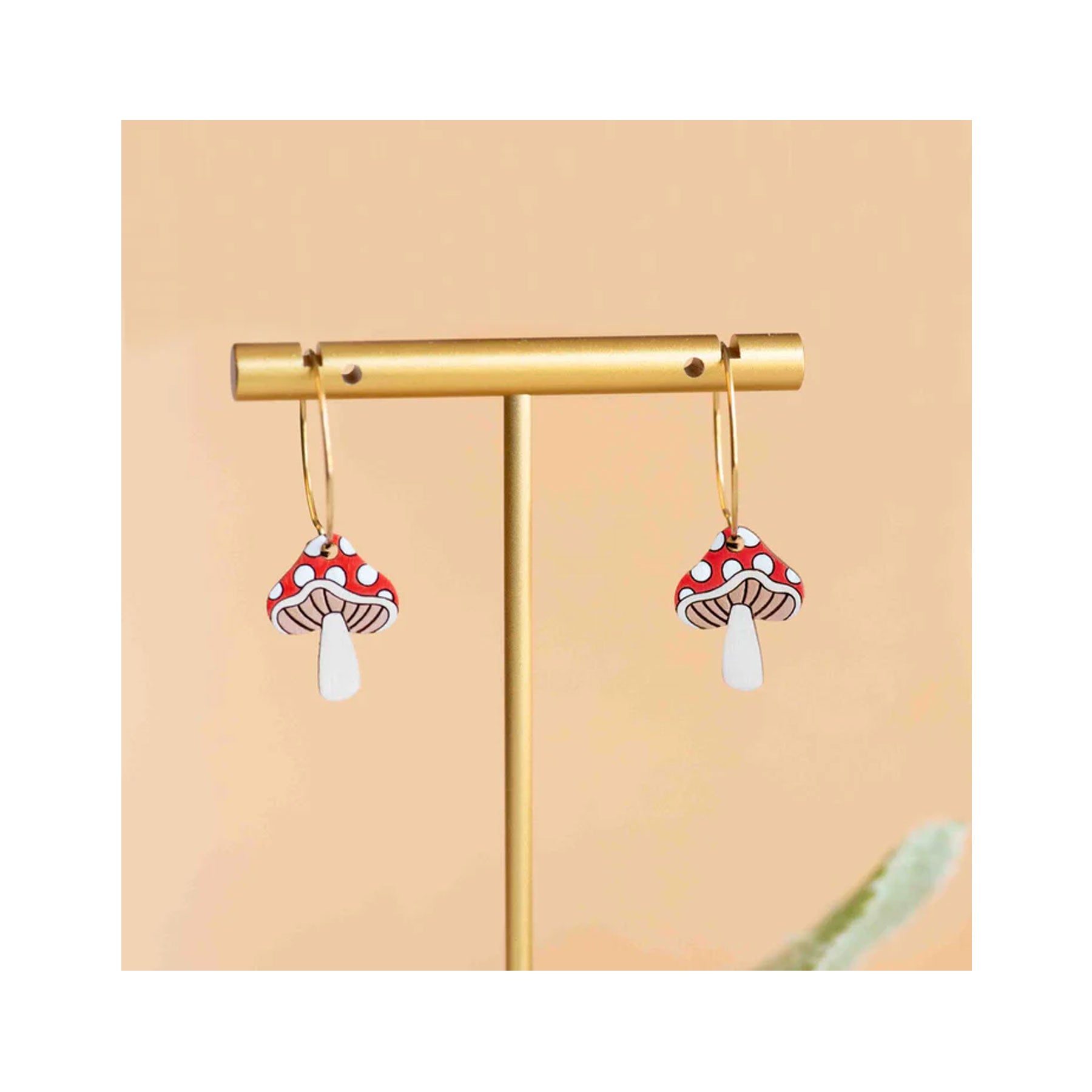 Toadstool mushroom hoop earrings