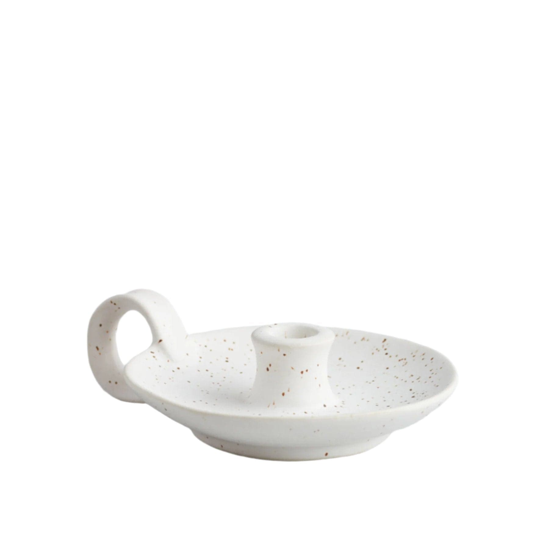 White speckle candle holder with handle