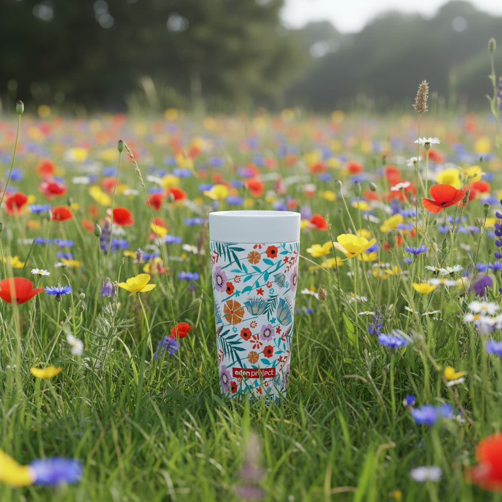 Wildflower print stainless steel cup 340ml (12oz)