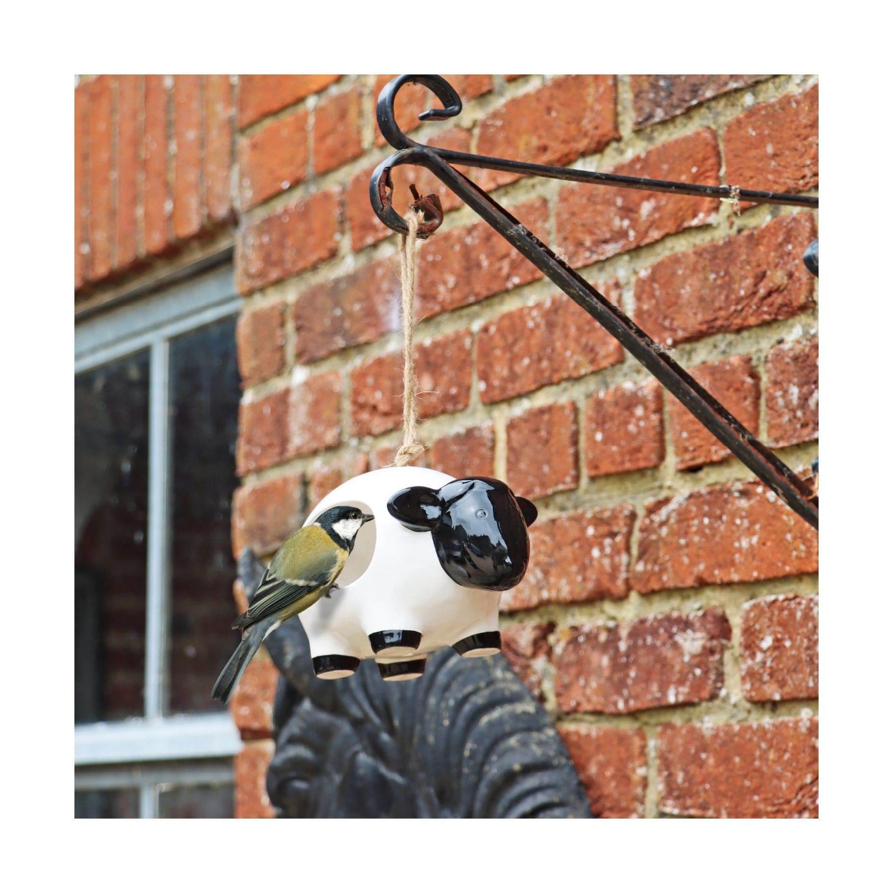 'Woolie' hanging ceramic sheep bird feeder