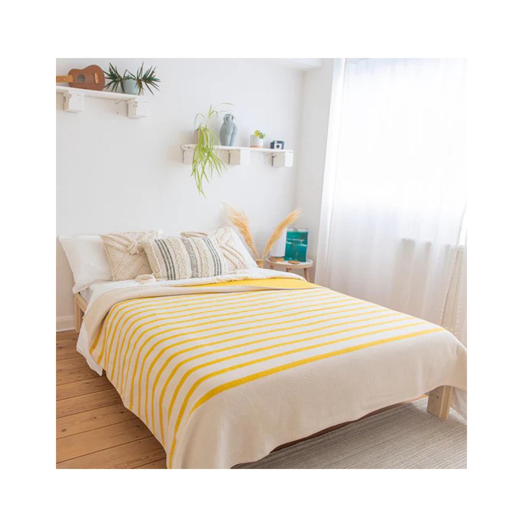 Yellow stripe recycled cotton blanket
