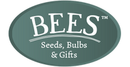 BEES logo with tagline Seeds, Bulbs & Gifts, featuring stylized bee design, trademark symbol, oval shape with green background and gray border.