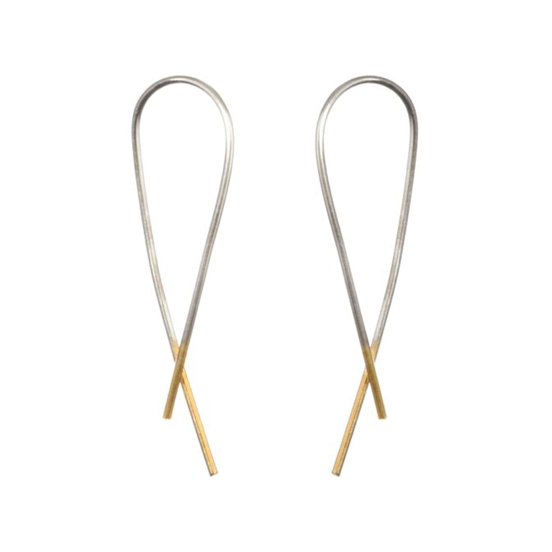 Silver cross over earrings gold dipped ends