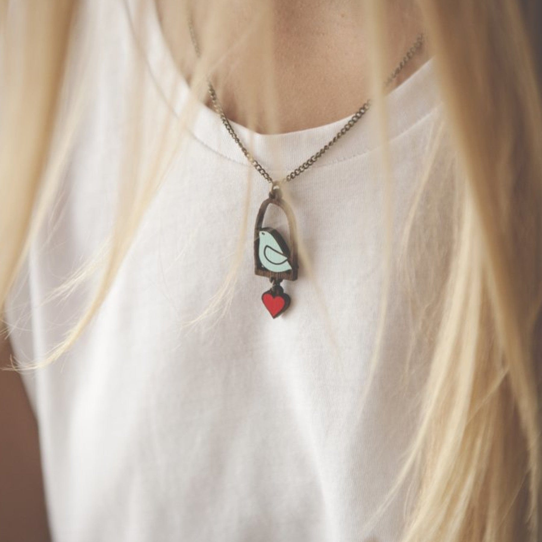 Blue bird & love necklace