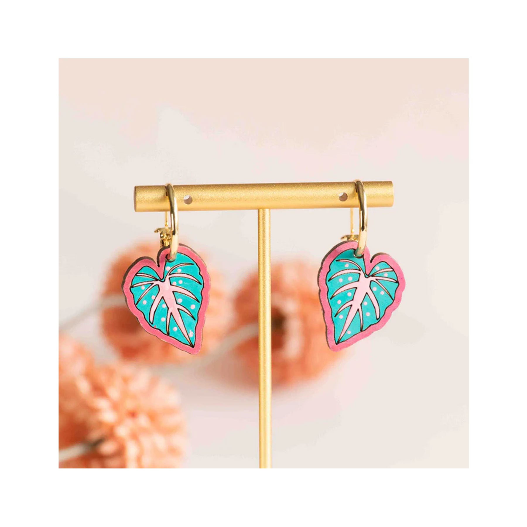 Alocasia leaf hoop earrings