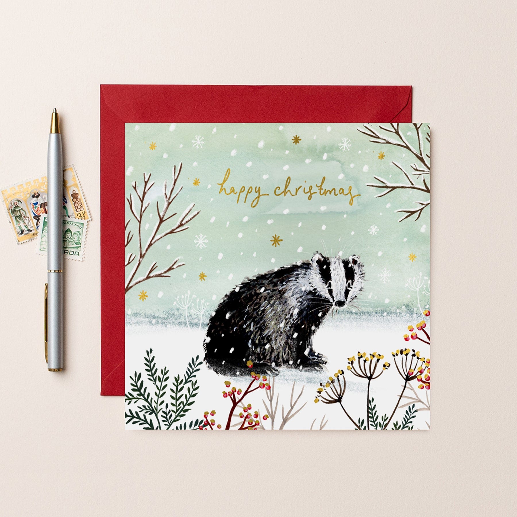 Happy Christmas badger Christmas card