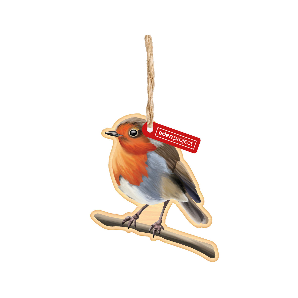 Watercolour robin bamboo hanging decoration