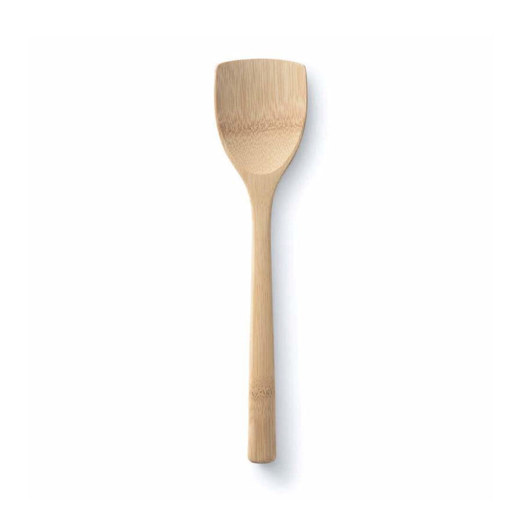Wooden spatula on white background, bamboo cooking utensil, eco-friendly kitchen tool, natural flat spatula, isolated wooden turner