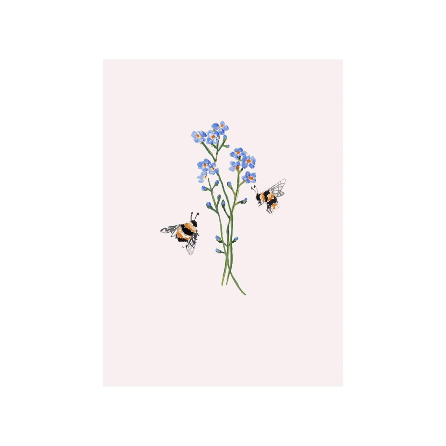 Bees and forget-me-nots mini greetings card