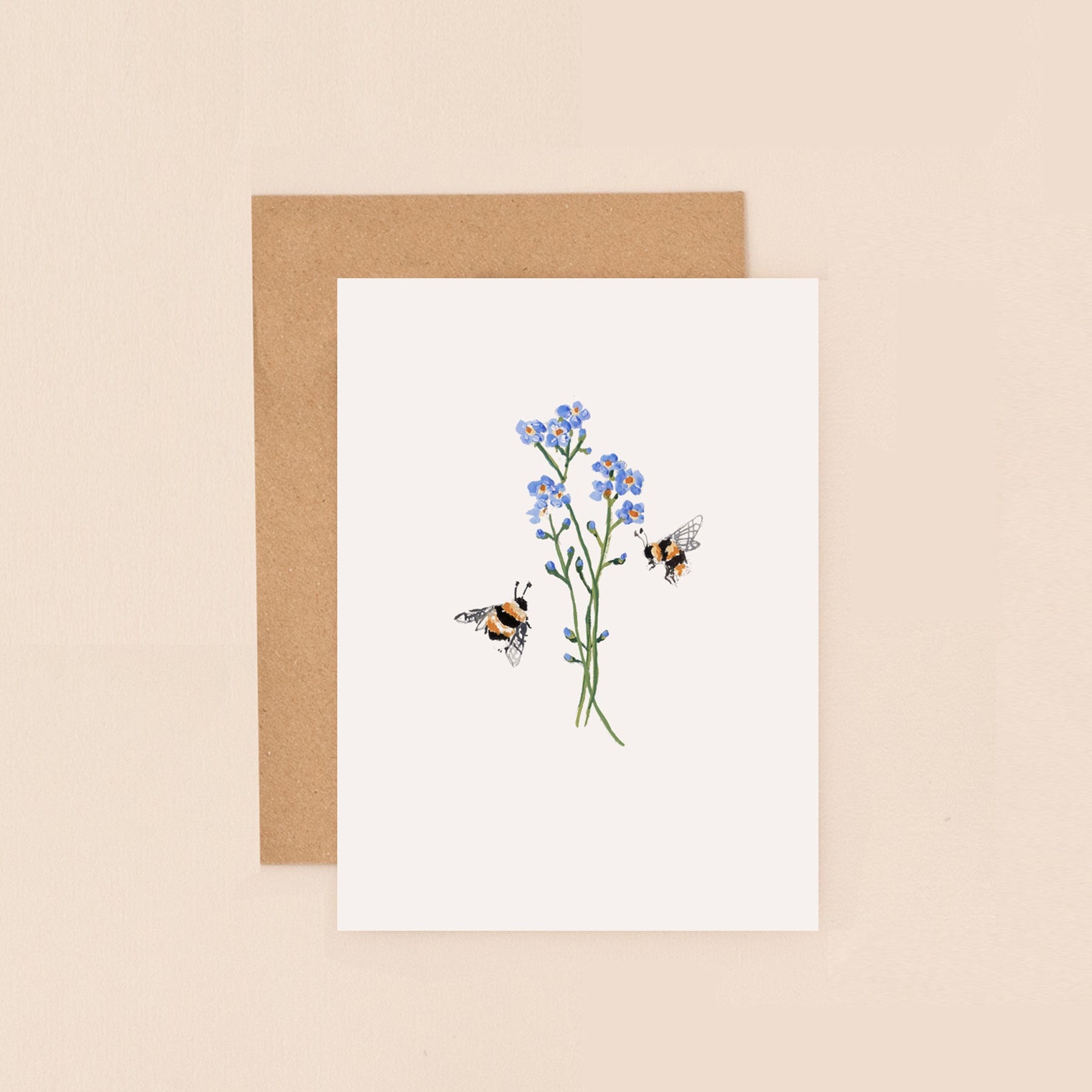 Bees and forget-me-nots mini greetings card