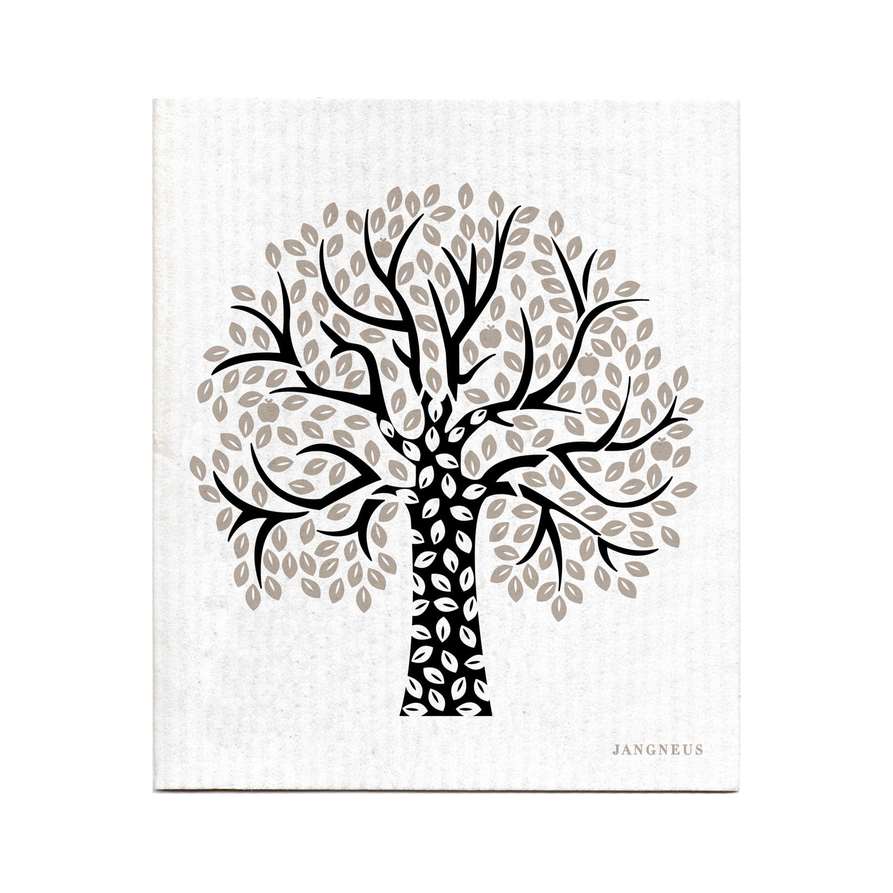 Stylized illustration of a tree with black trunk and brown leaves on textured background, modern decor art by Jangneus