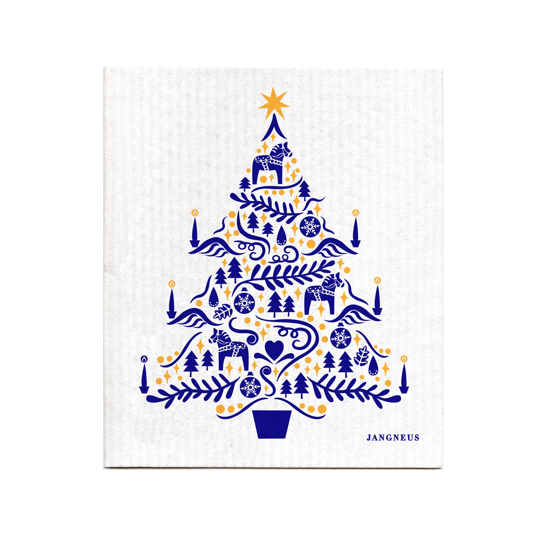 Biodegradable dishcloth - blue ochre scandi christmas tree