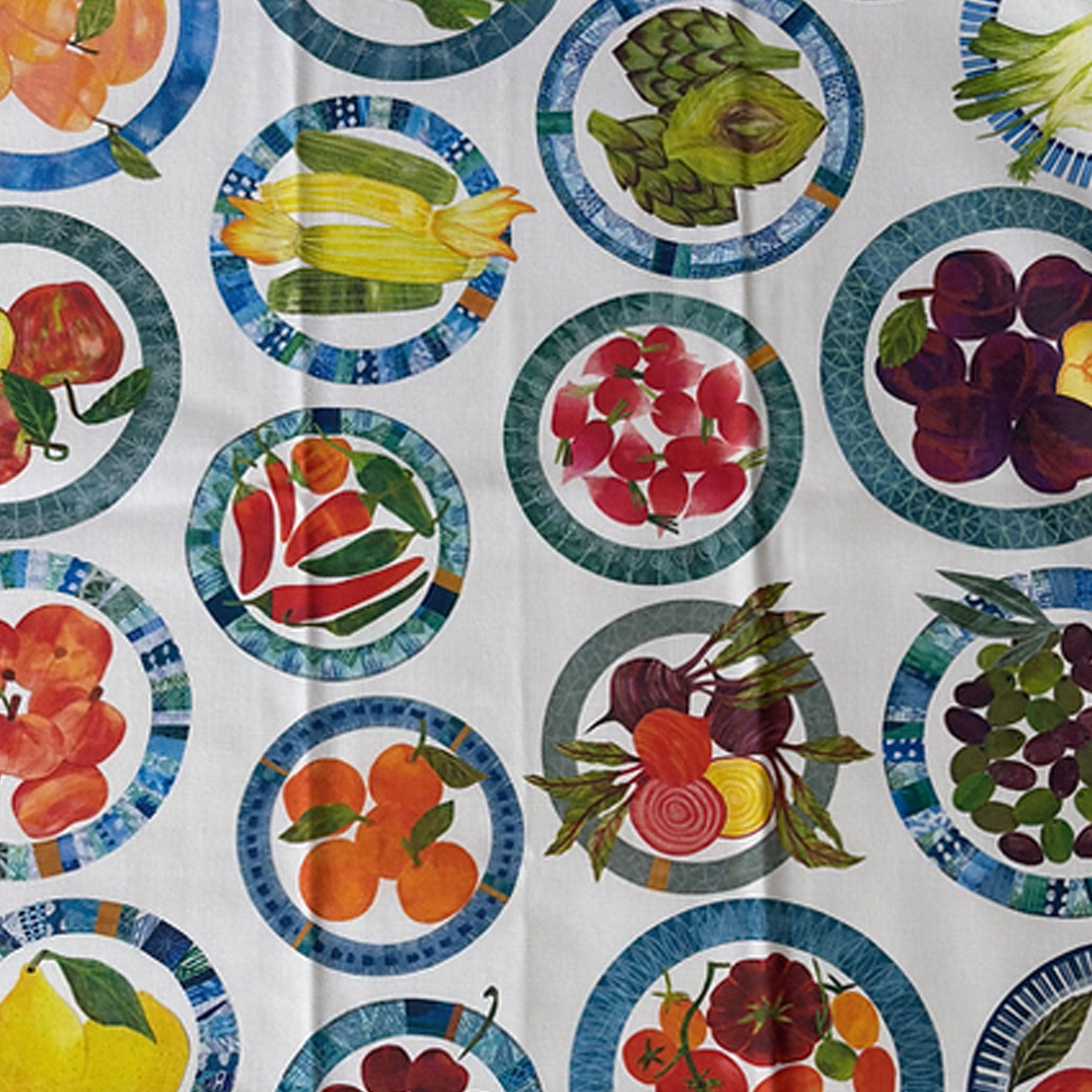 Fruit & vegetable plates tea towel