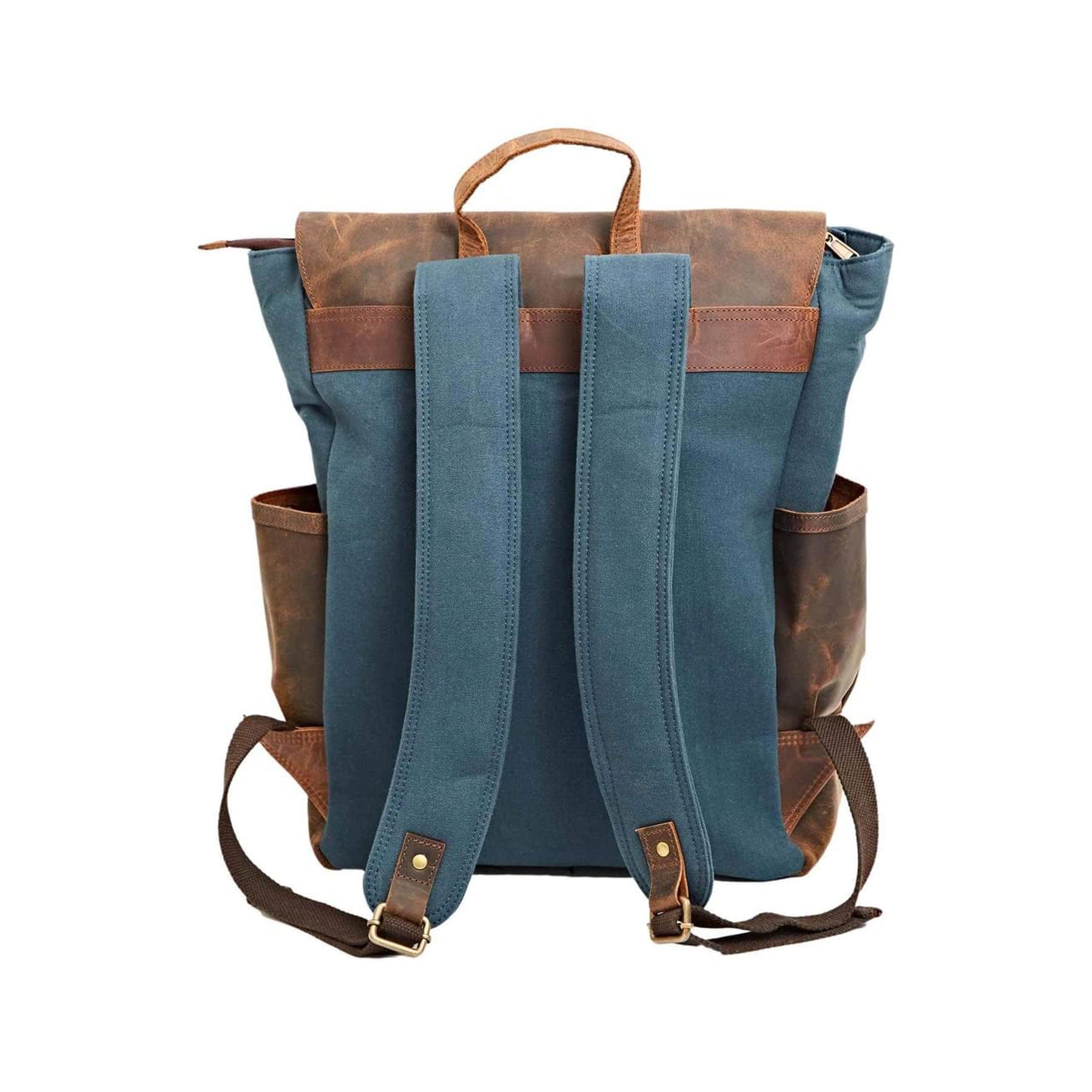 Buffalo Leather and Blue Canvas Backpack
