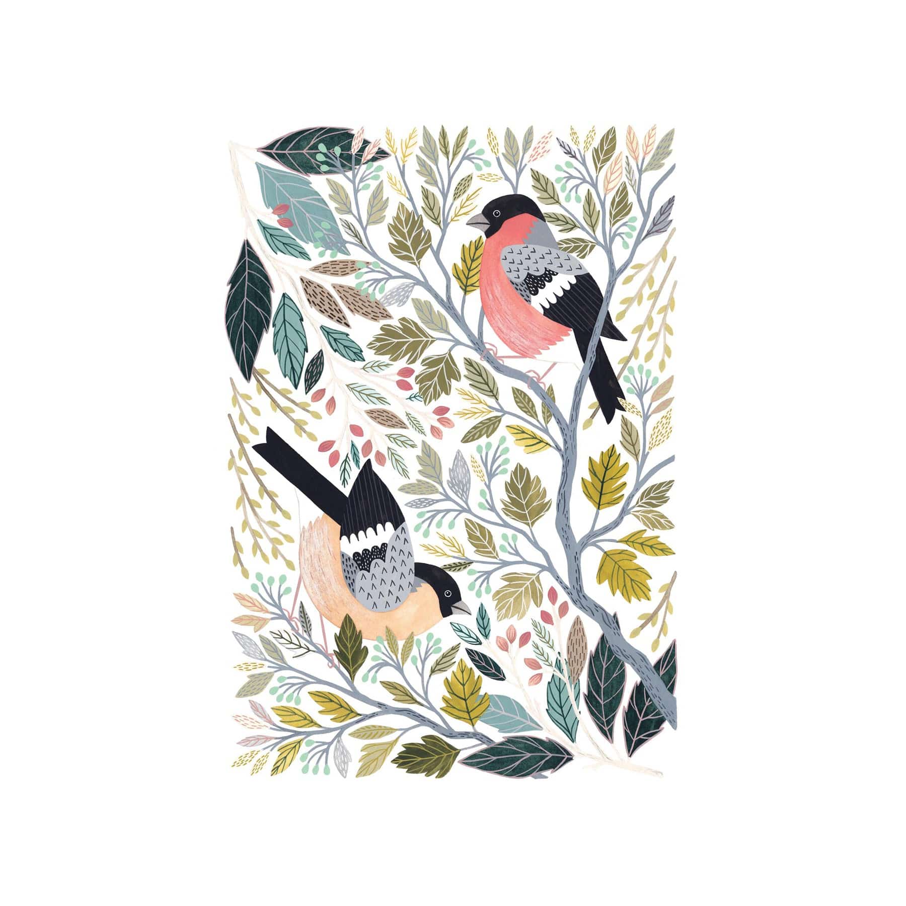 Bullfinches greetings card