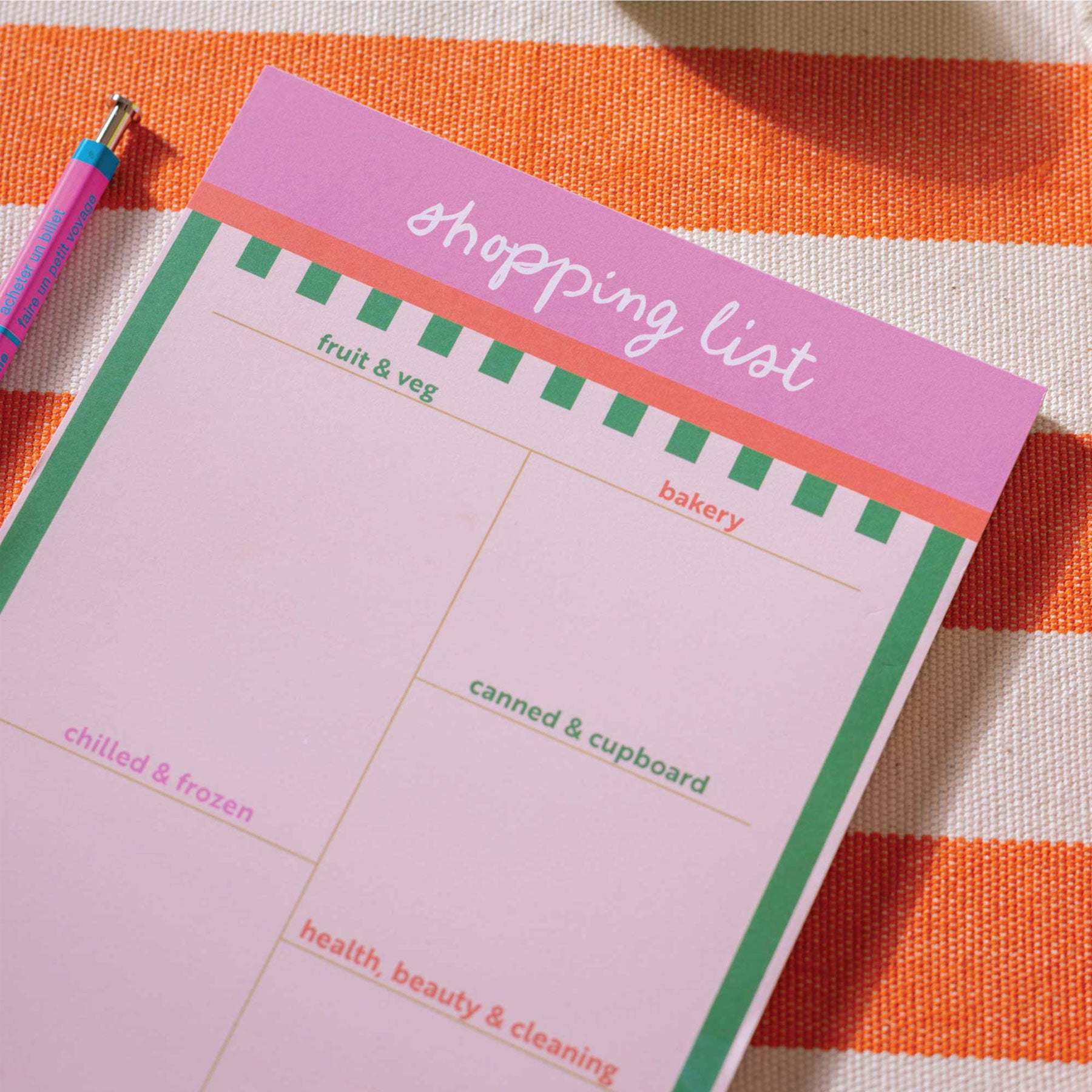 Cabana stripe A5 weekly shopping list pad