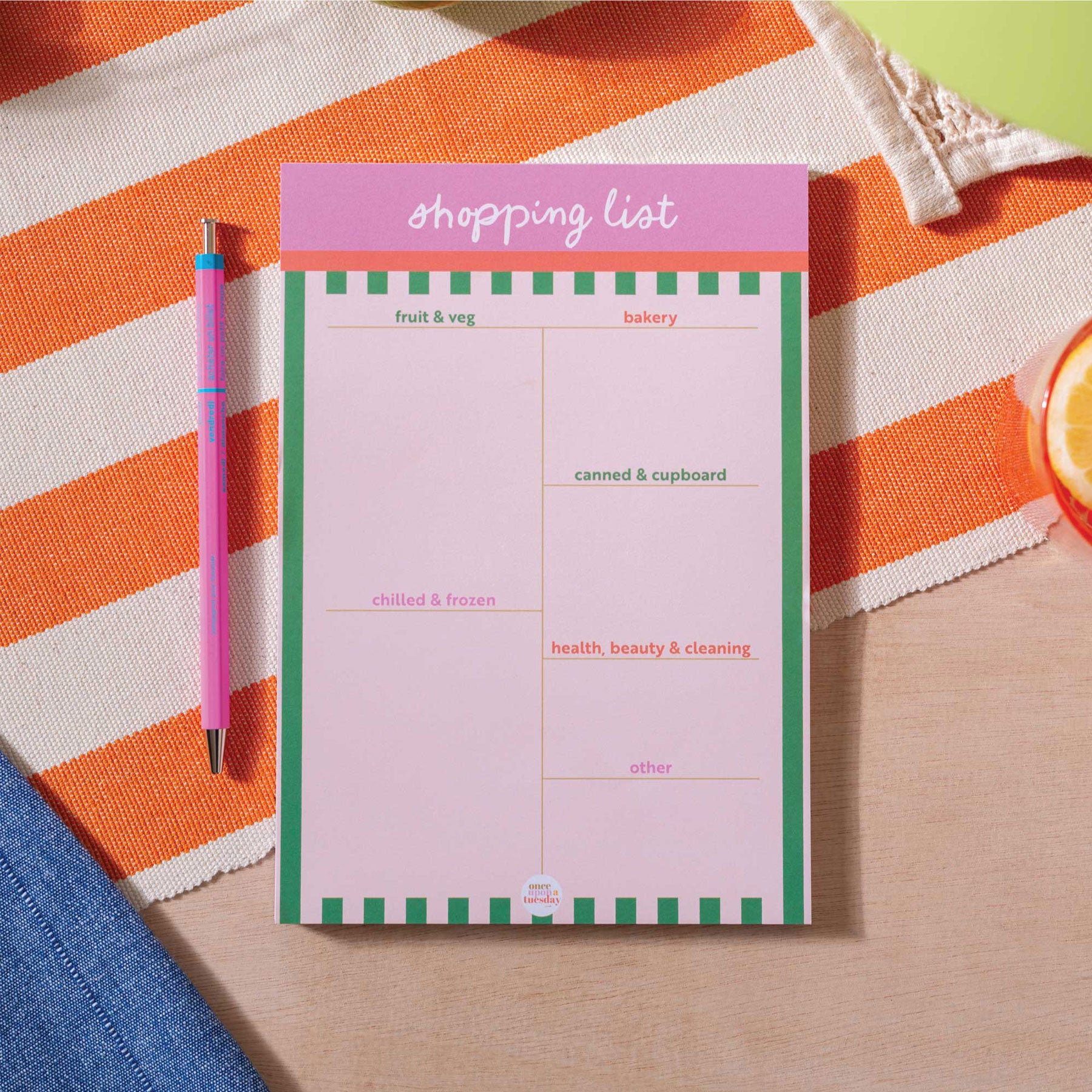 Cabana stripe A5 weekly shopping list pad